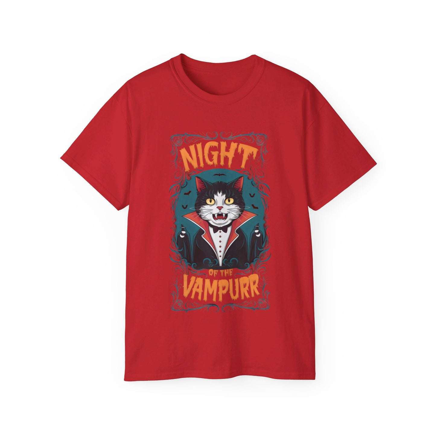 Cute Cat Cartoon Night of the Vampurr Unisex Organic T-Shirt