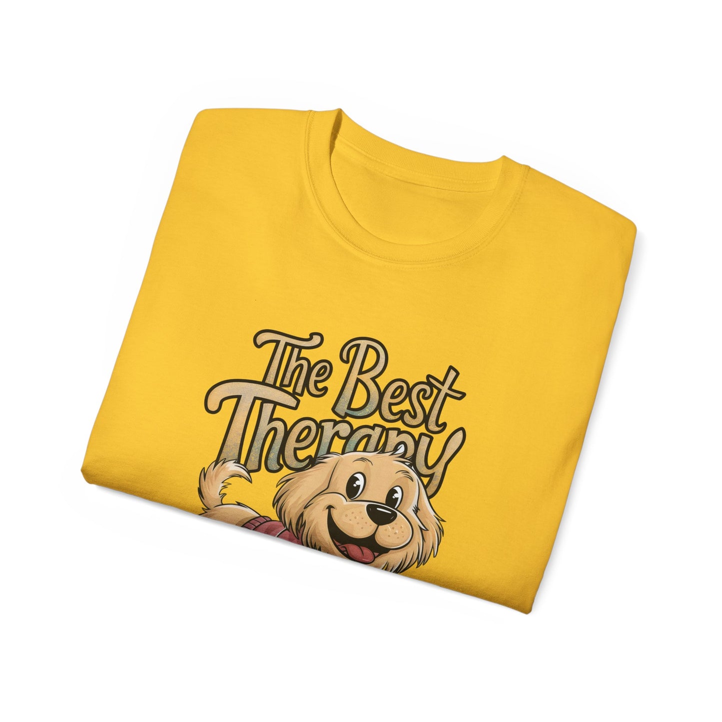 Cute Dog Cartoon The Best Therapy is a Golden Unisex Organic T-Shirt