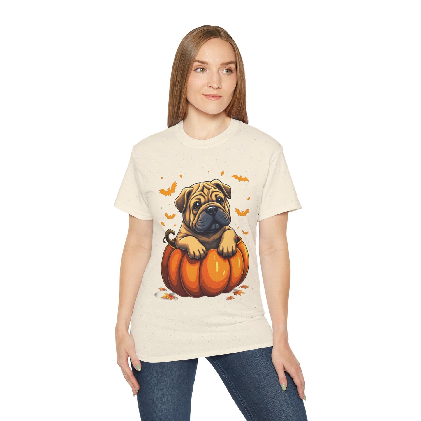 Cute Dog Cartoon Shar Pei Halloween Trick or Treat Unisex Organic T-Shirt