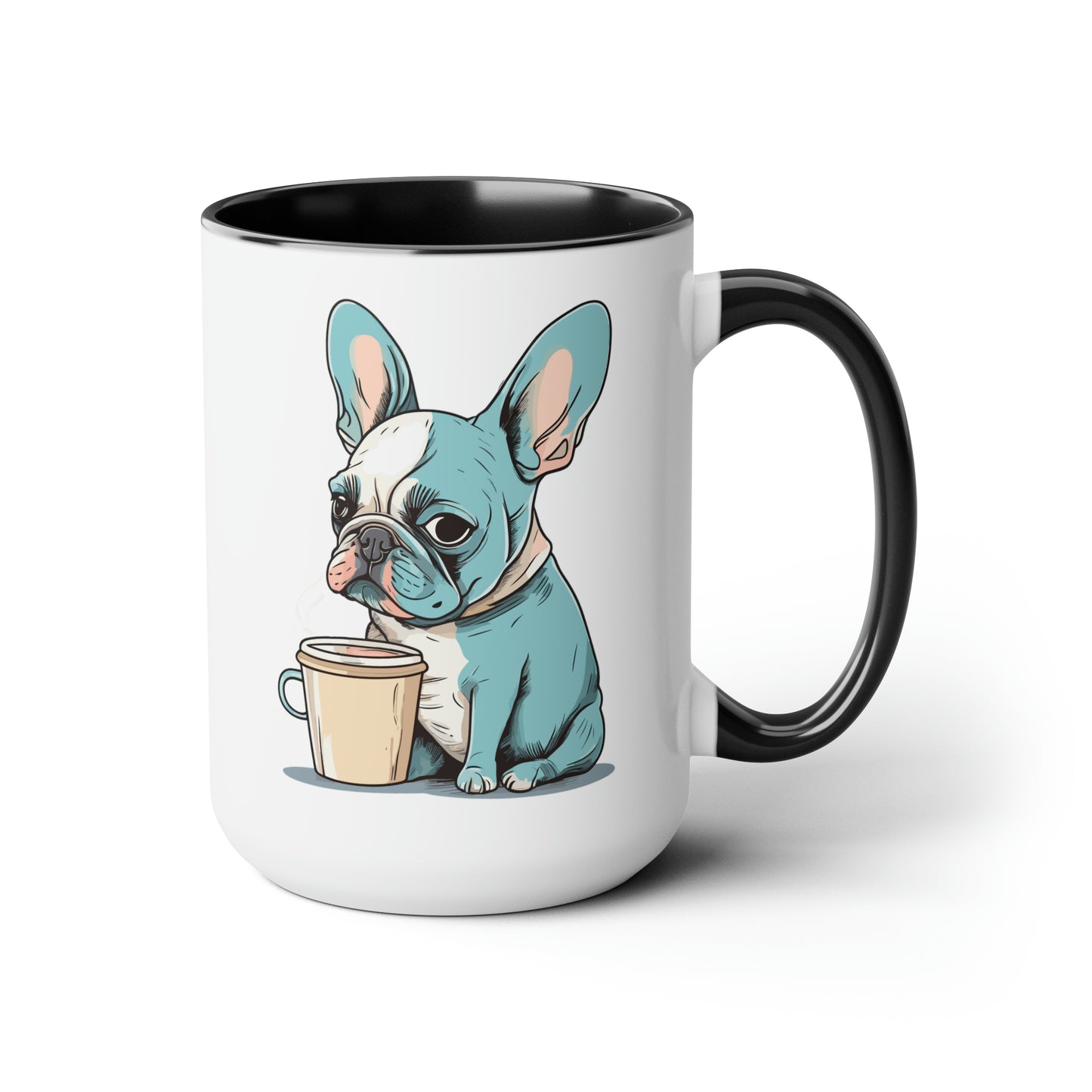 Cute Dog Drinking Coffee Meme Two-Tone Coffee Mugs, 15oz