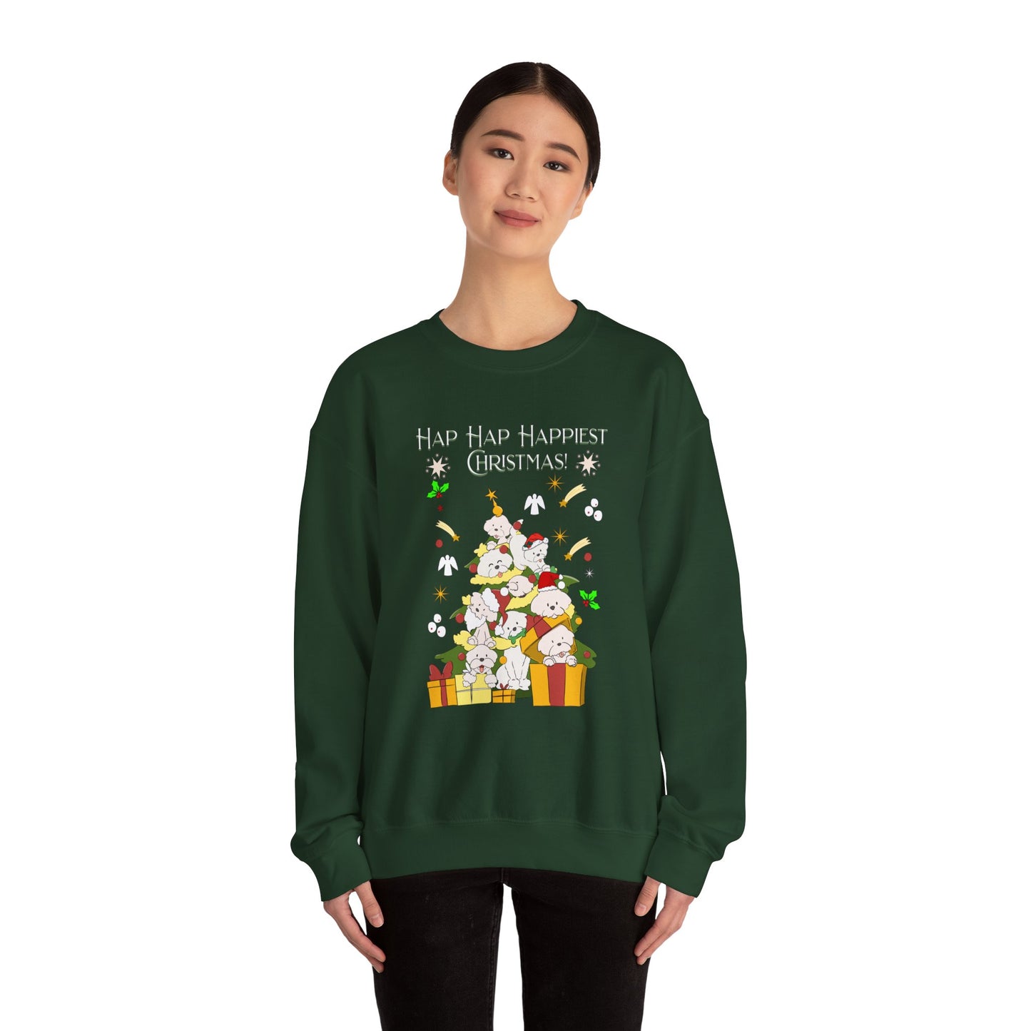 Hap Hap Happiest Christmas Poodle Christmas Tree Unisex Crewneck Sweatshirt