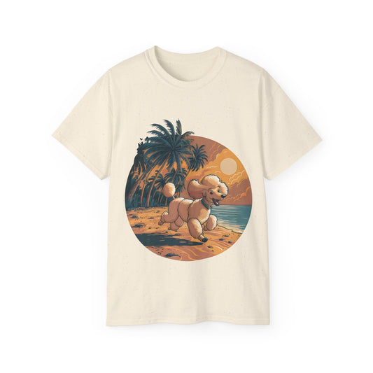 Cute Cartoon Poodle 80s Vintage Sunset Retro Organic T-Shirt
