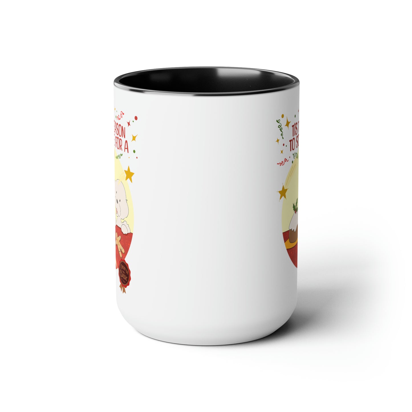 Cheeky Bichon Tis the Season to Scheme for a Pud Two-Tone Coffee Mugs, 15oz