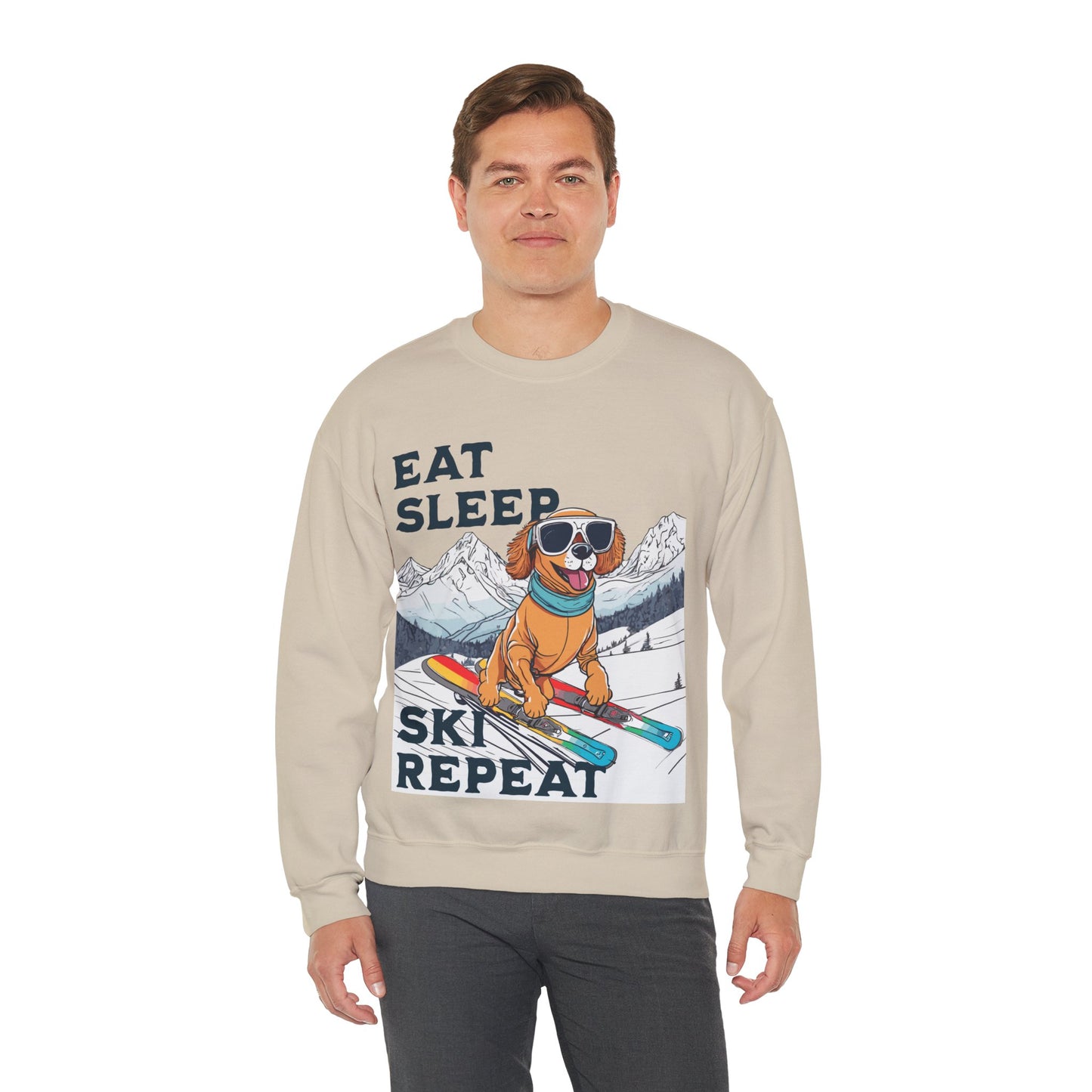 Cute Dog Cartoon Ski Lover Meme Crewneck Sweatshirt