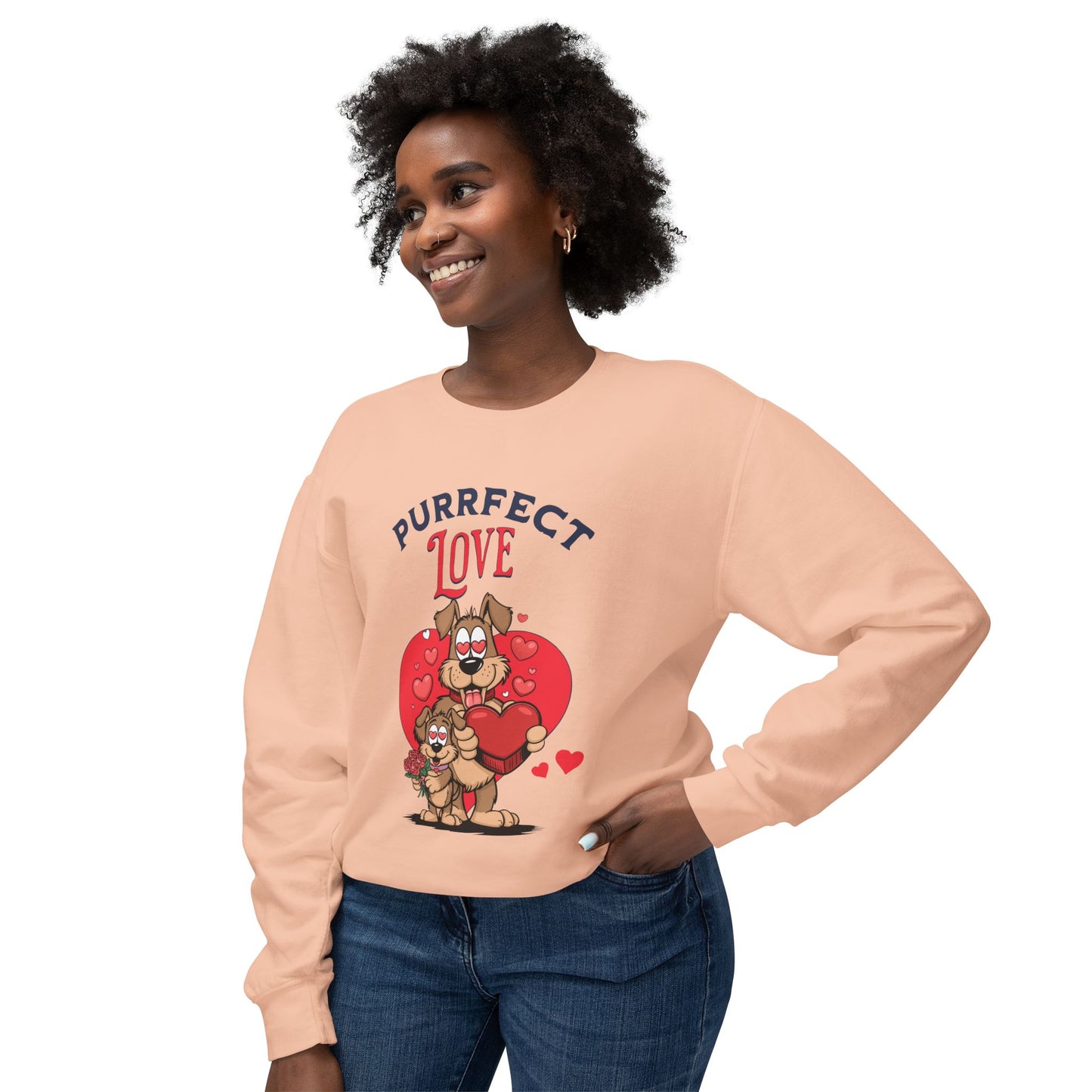 Cute Dog Cartoon Purrfect Love Valentine's Day Crewneck Sweatshirt