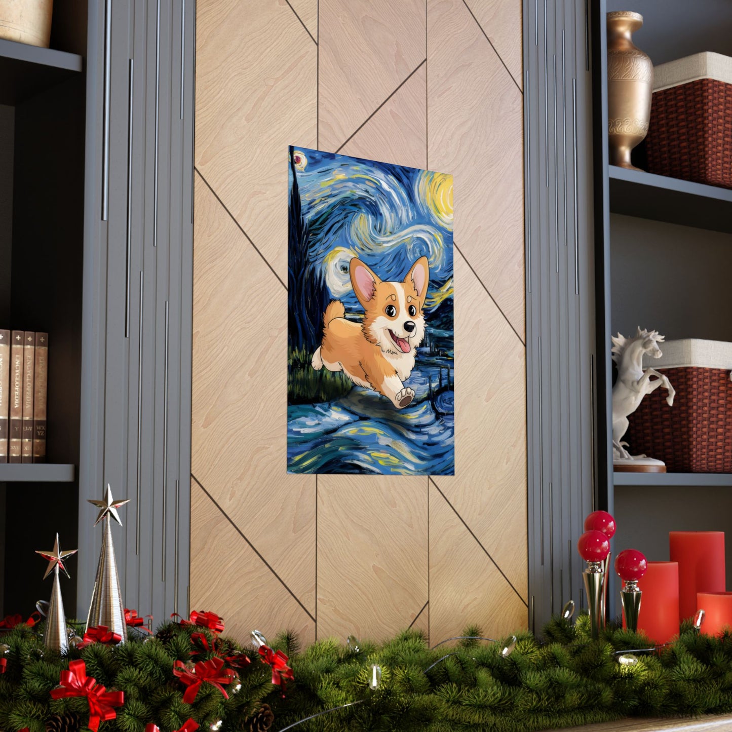 Cute Corgi Van Gogh Starry Night Matte Vertical Posters