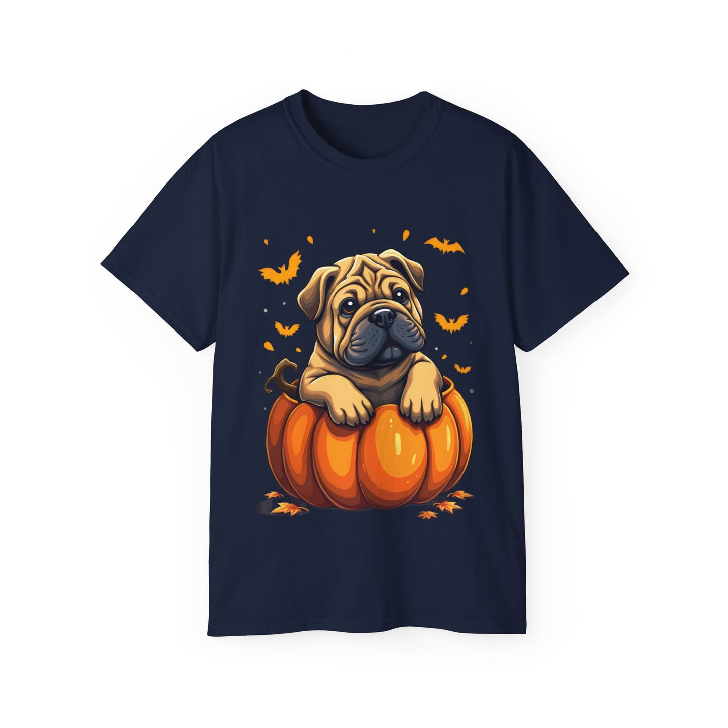 Cute Dog Cartoon Shar Pei Halloween Trick or Treat Unisex Organic T-Shirt