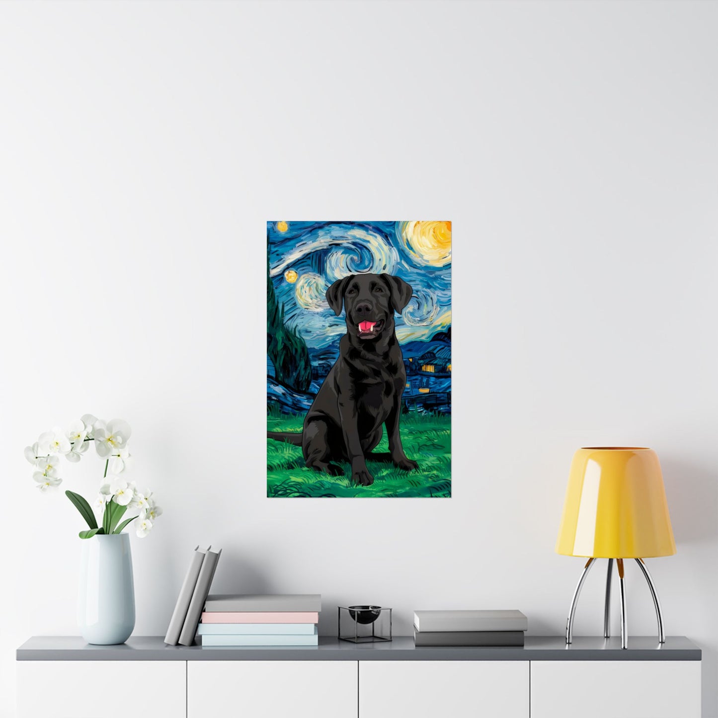 Cute Labrador Van Gogh Starry Night Matte Vertical Posters