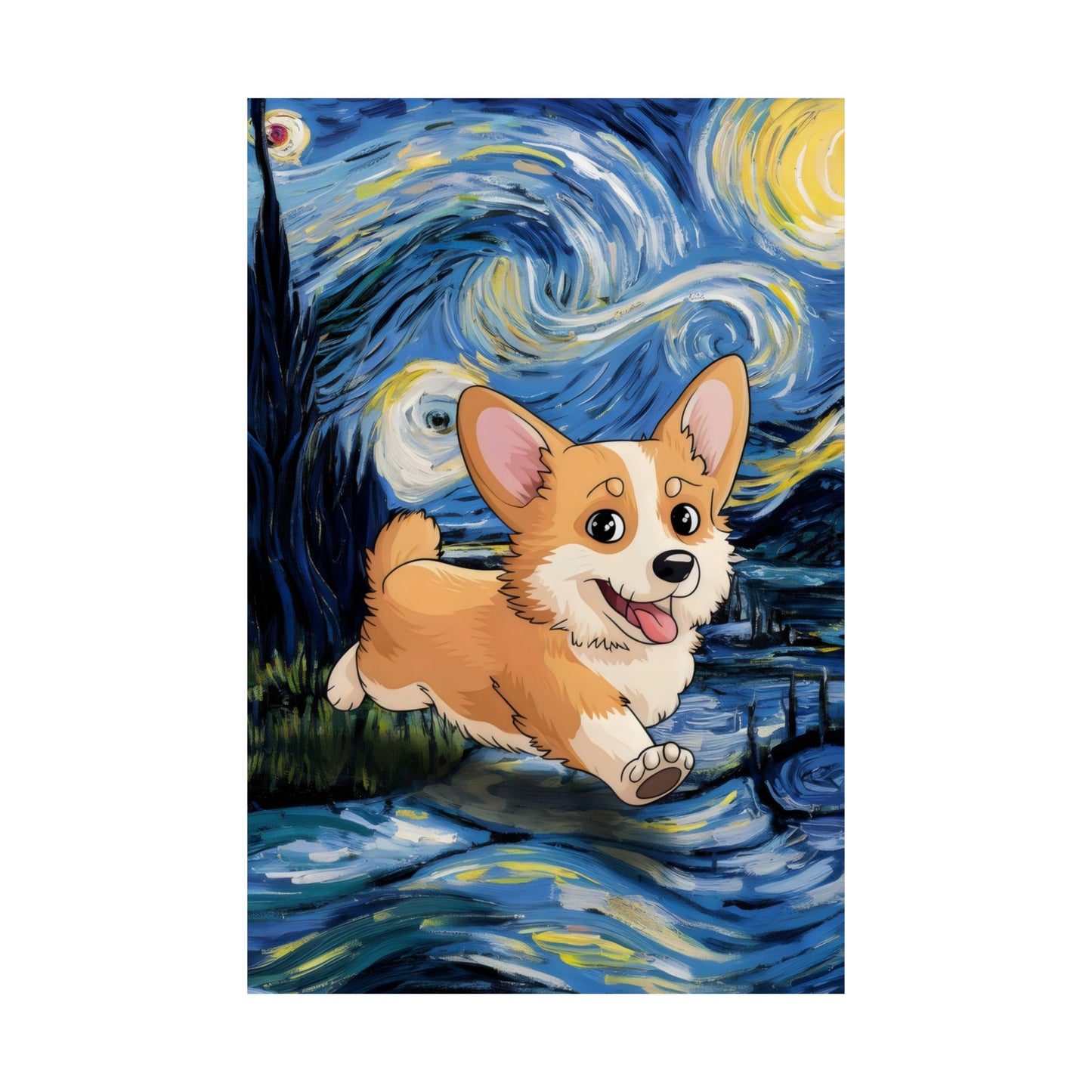 Cute Corgi Van Gogh Starry Night Matte Vertical Posters