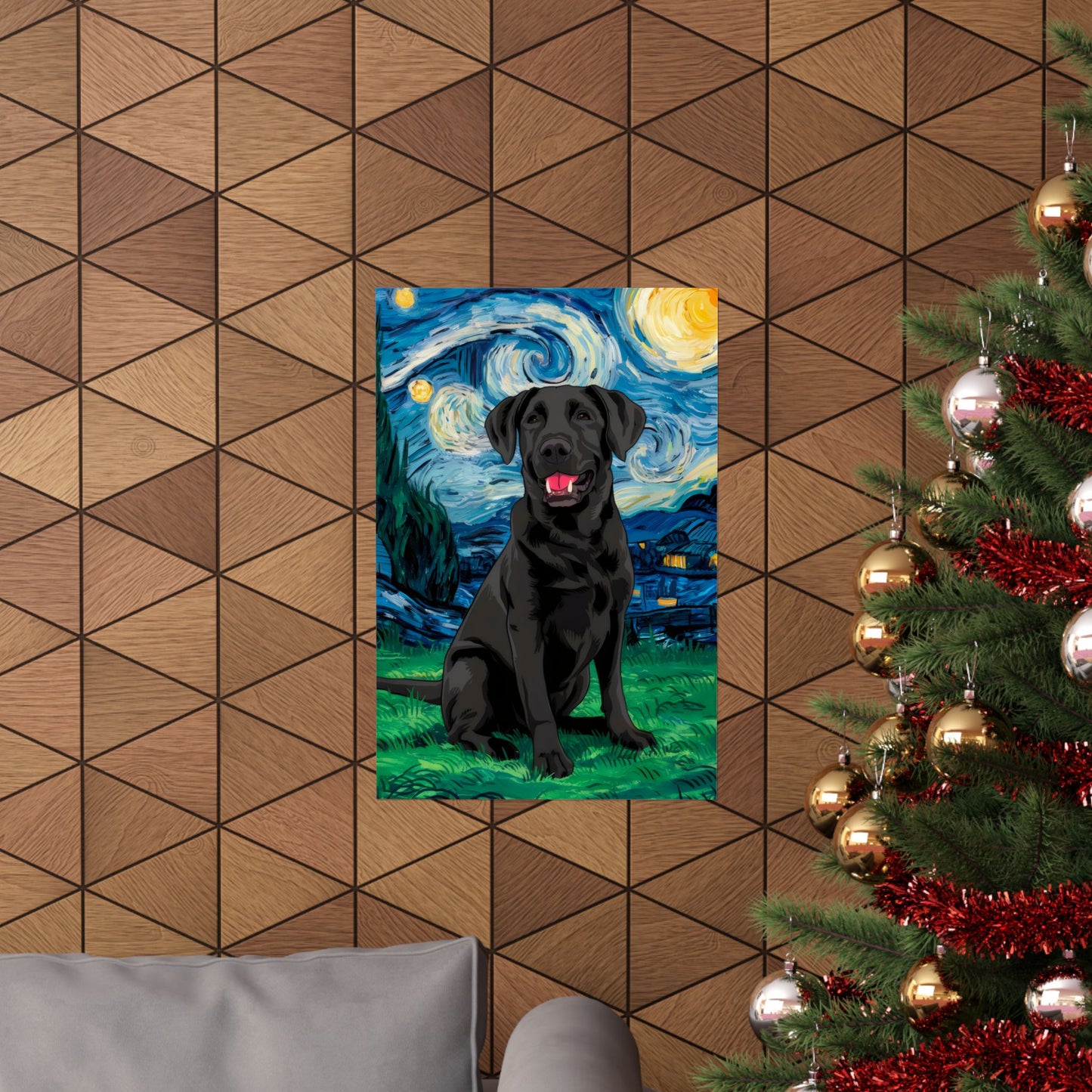 Cute Labrador Van Gogh Starry Night Matte Vertical Posters