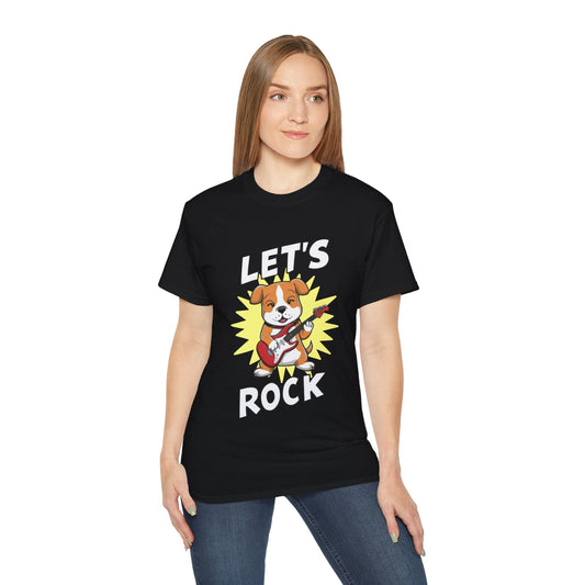 Cute Dog Cartoon Let's Rock Meme Organic T-Shirt