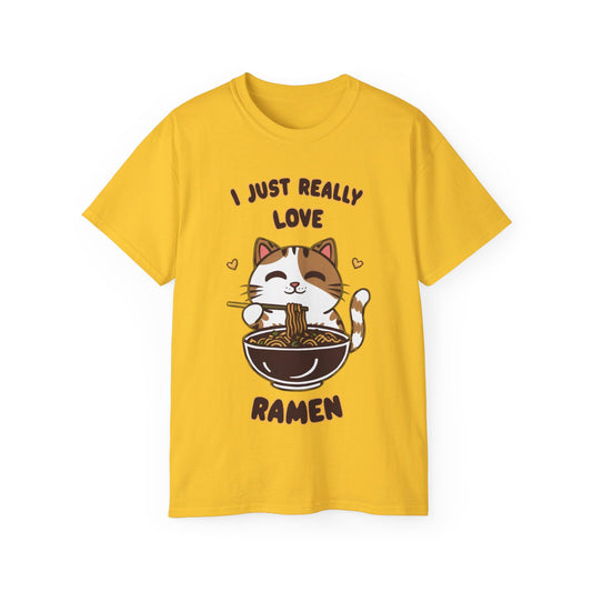 Cute Cat Cartoon I Just Really Love Ramen Unisex Organic T-Shirt