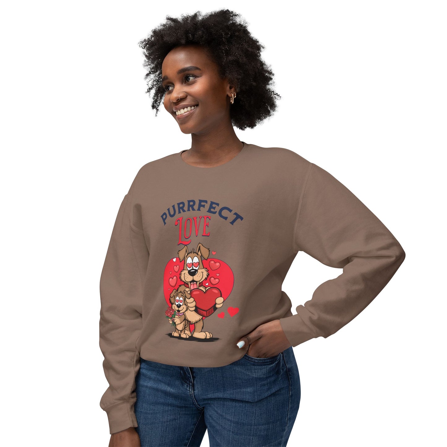 Cute Dog Cartoon Purrfect Love Valentine's Day Crewneck Sweatshirt