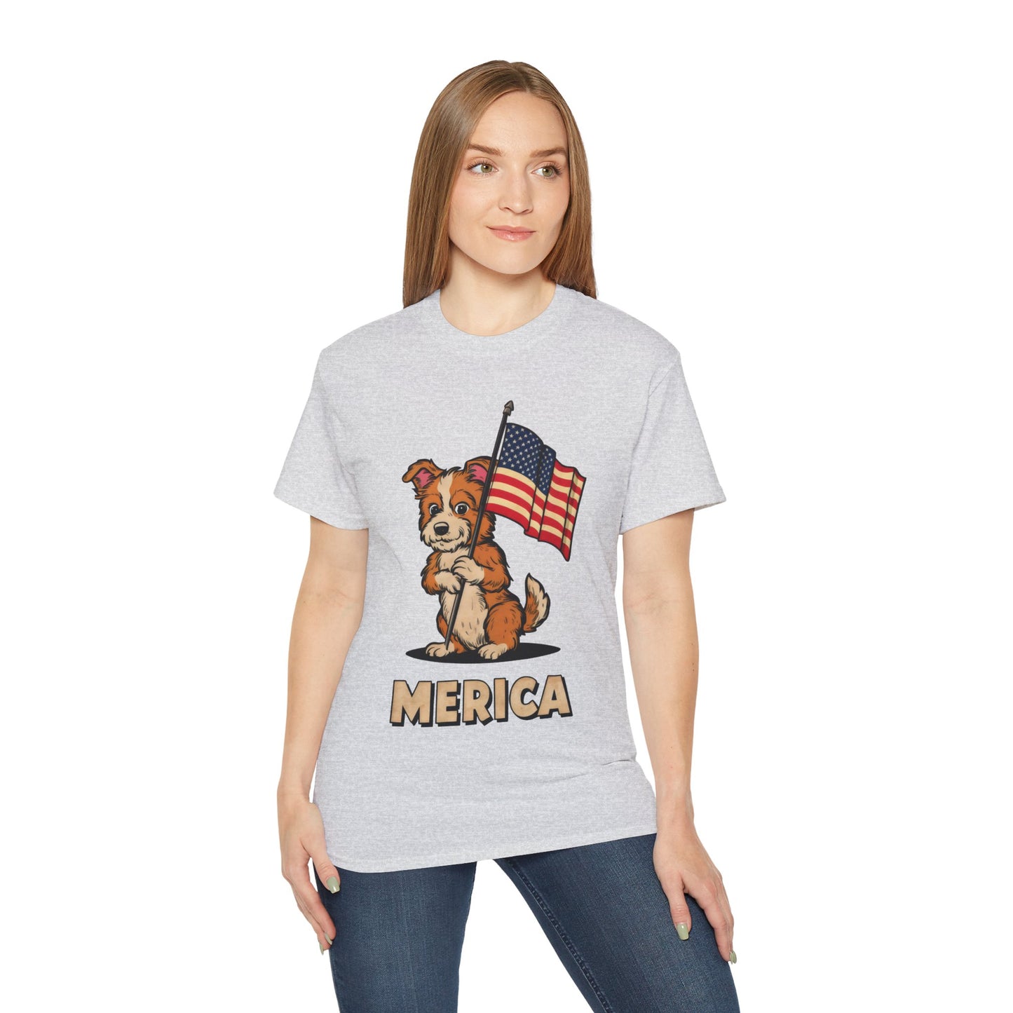 Cute Dog Cartoon Fourth of July Merica Organic T-Shirt