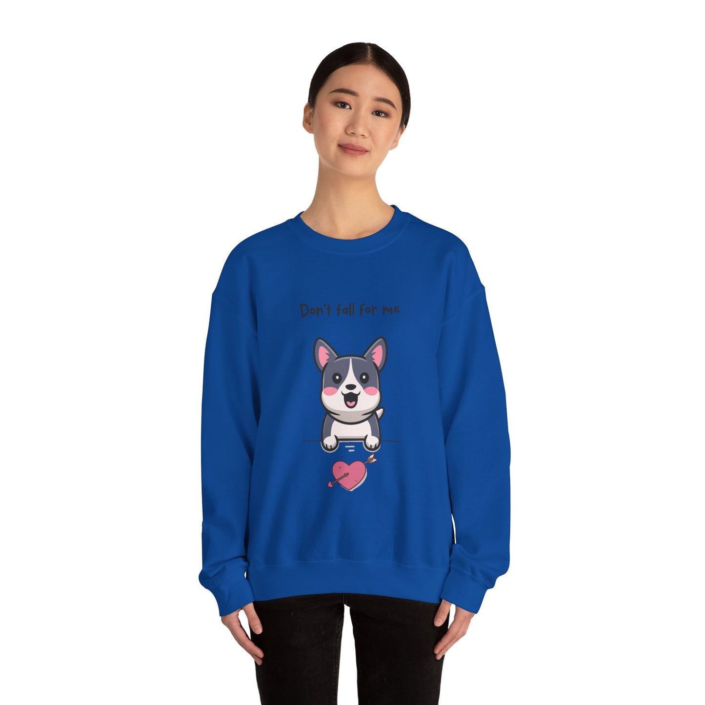 Cute Dog Cartoon Don't Fall for Me Valentine's Day Meme Crewneck Sweatshirt