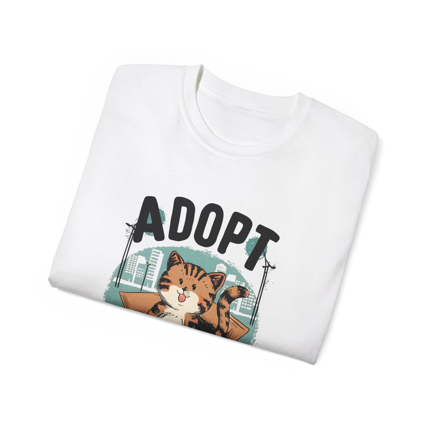 Cute Cat Cartoon Adopt a Street Cat Unisex Organic T-Shirt