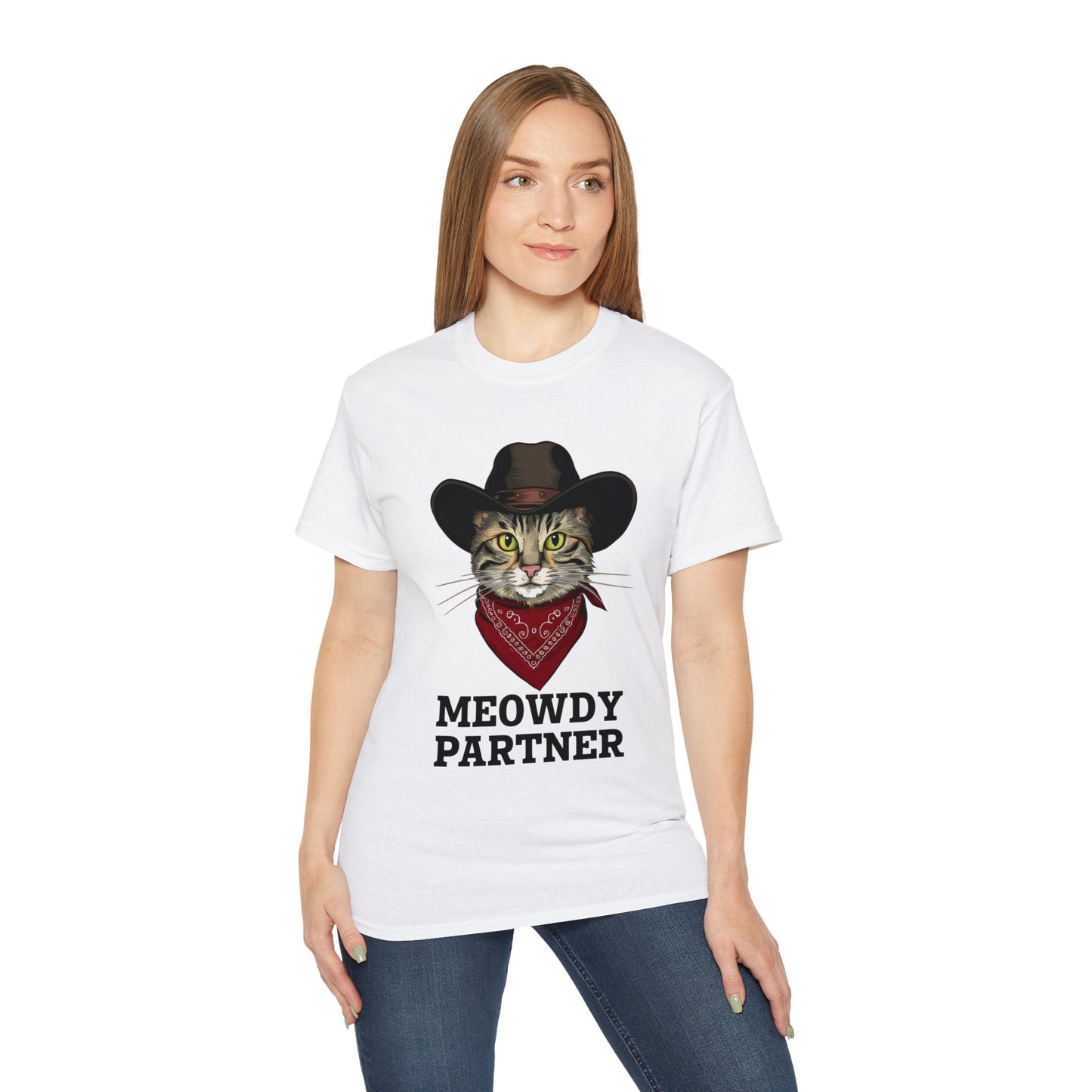 Cute Cat Cartoon Meowdy Partner Unisex Organic T-Shirt