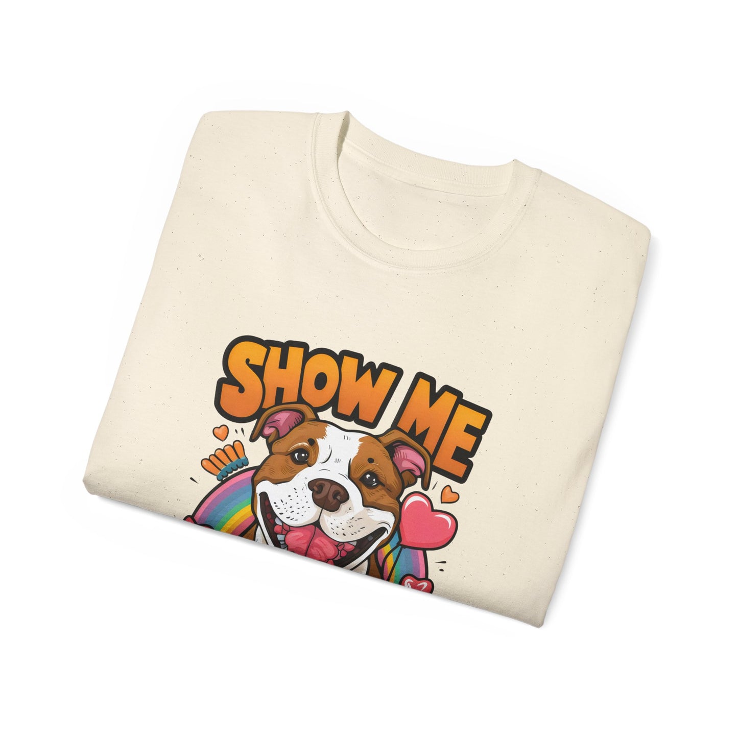 Cute Funny Dog Cartoon Show Me Your Pitties Meme Unisex Organic T-Shirt