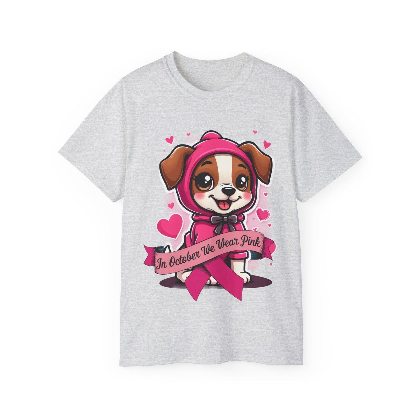 Cute Dog Cartoon In October We Wear Pink Unisex Organic T-Shirt