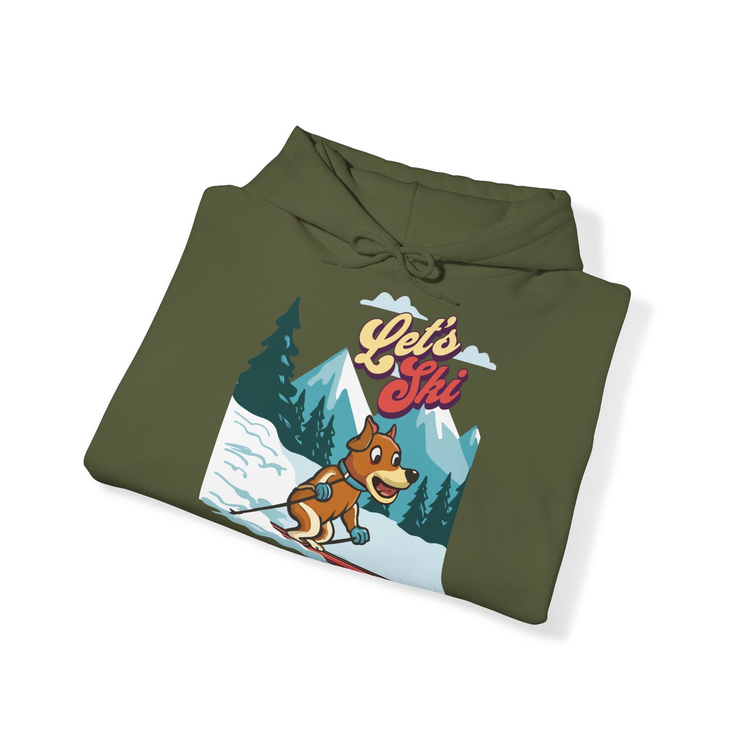 Cute Funny Dog Cartoon Let's Ski Unisex Hooded Sweatshirt