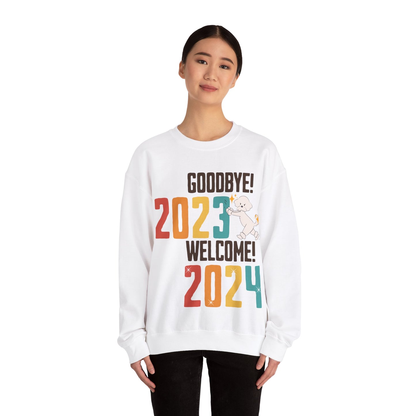 Cheeky Bichon Cute Funny Goodbye 2023 Welcome 2024 Unisex Crewneck Sweatshirt