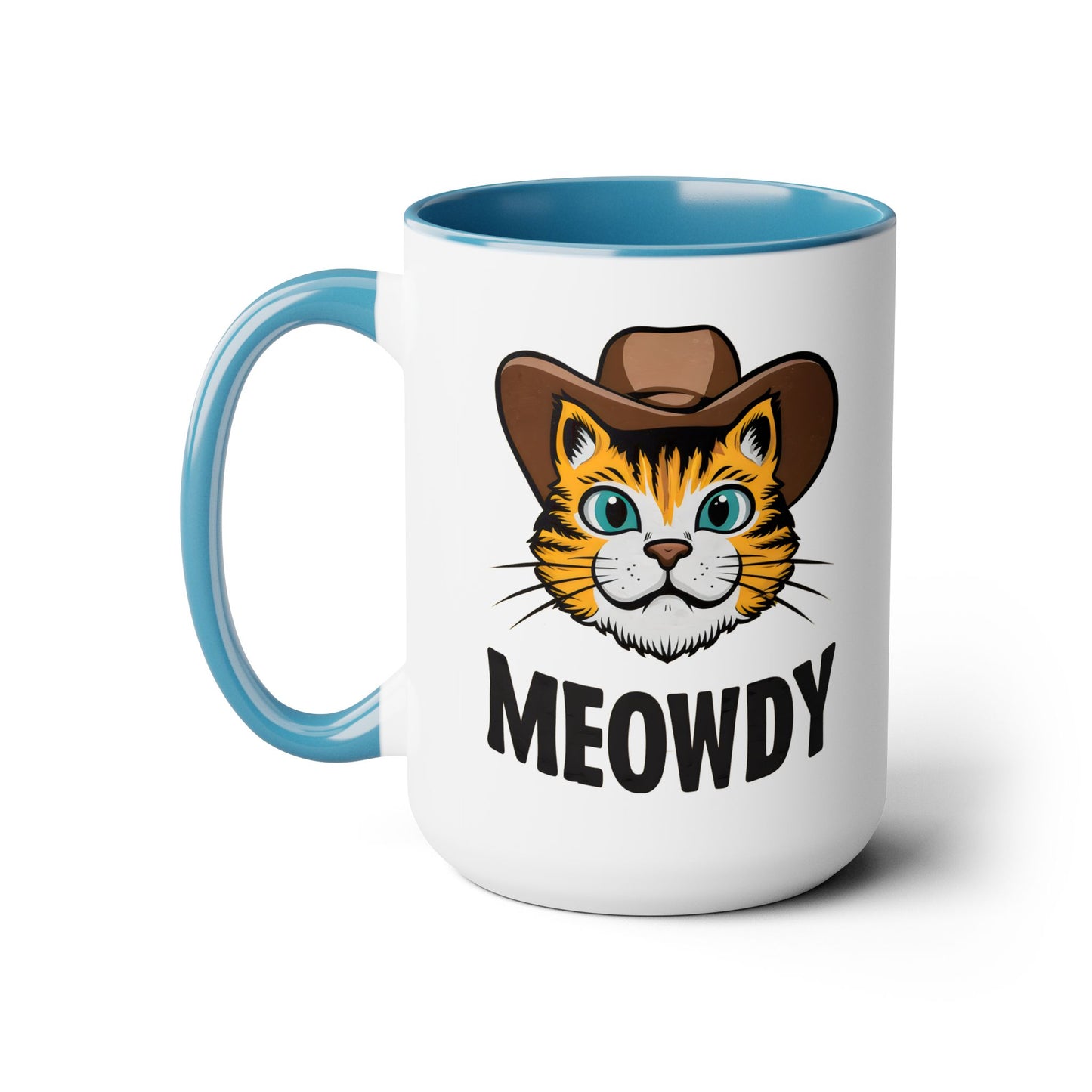 Cute Funny Cat Cartoon Meowdy Meme Two-Tone Coffee Mugs, 15oz