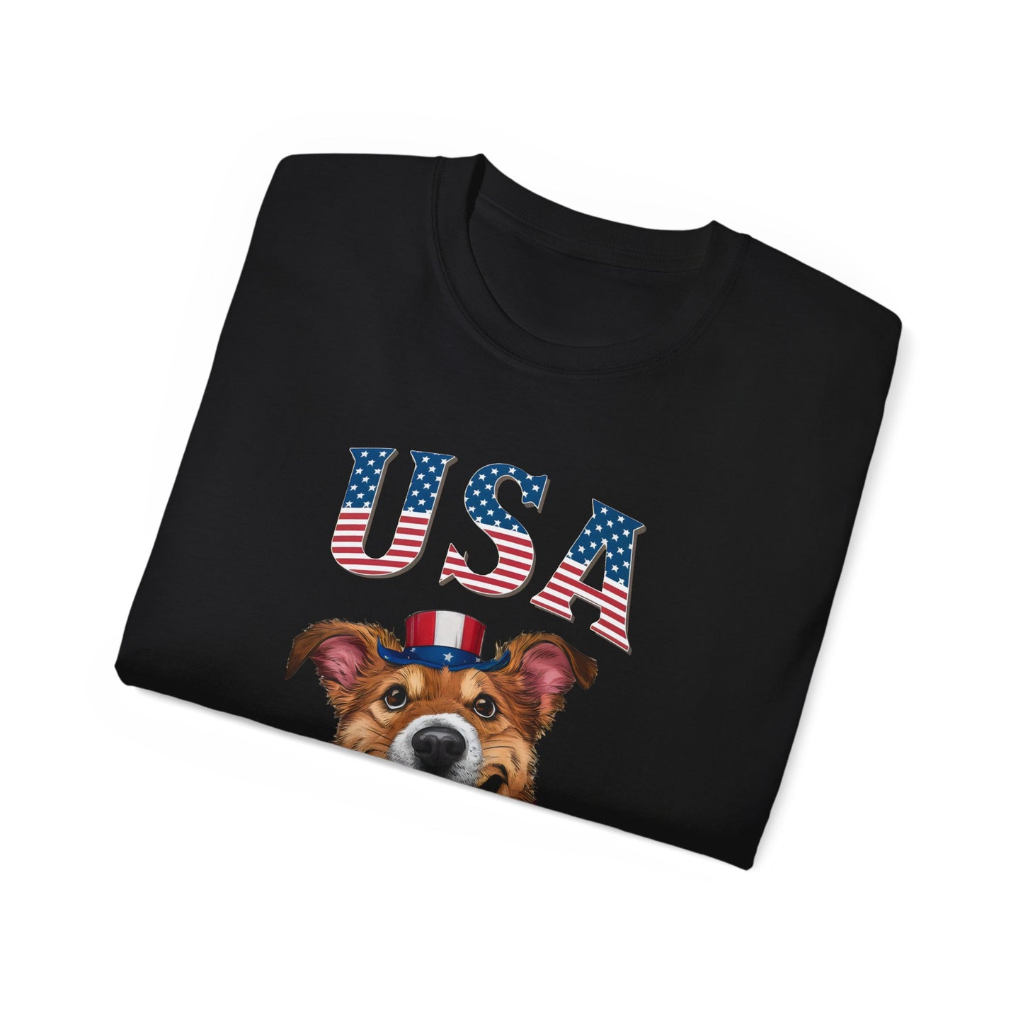 Cute Dog Cartoon US Independence Day Unisex Organic T-Shirt