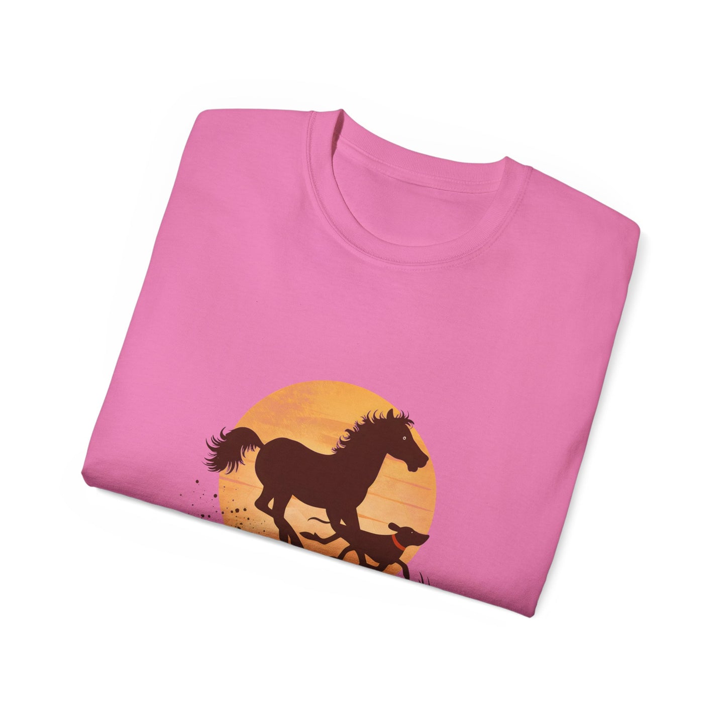 Cute Illustration Easily Distracted by Horses and Dogs Unisex Organic T-Shirt