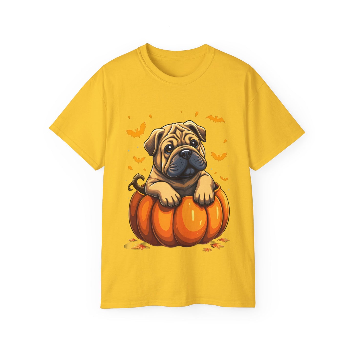 Cute Dog Cartoon Shar Pei Halloween Trick or Treat Unisex Organic T-Shirt