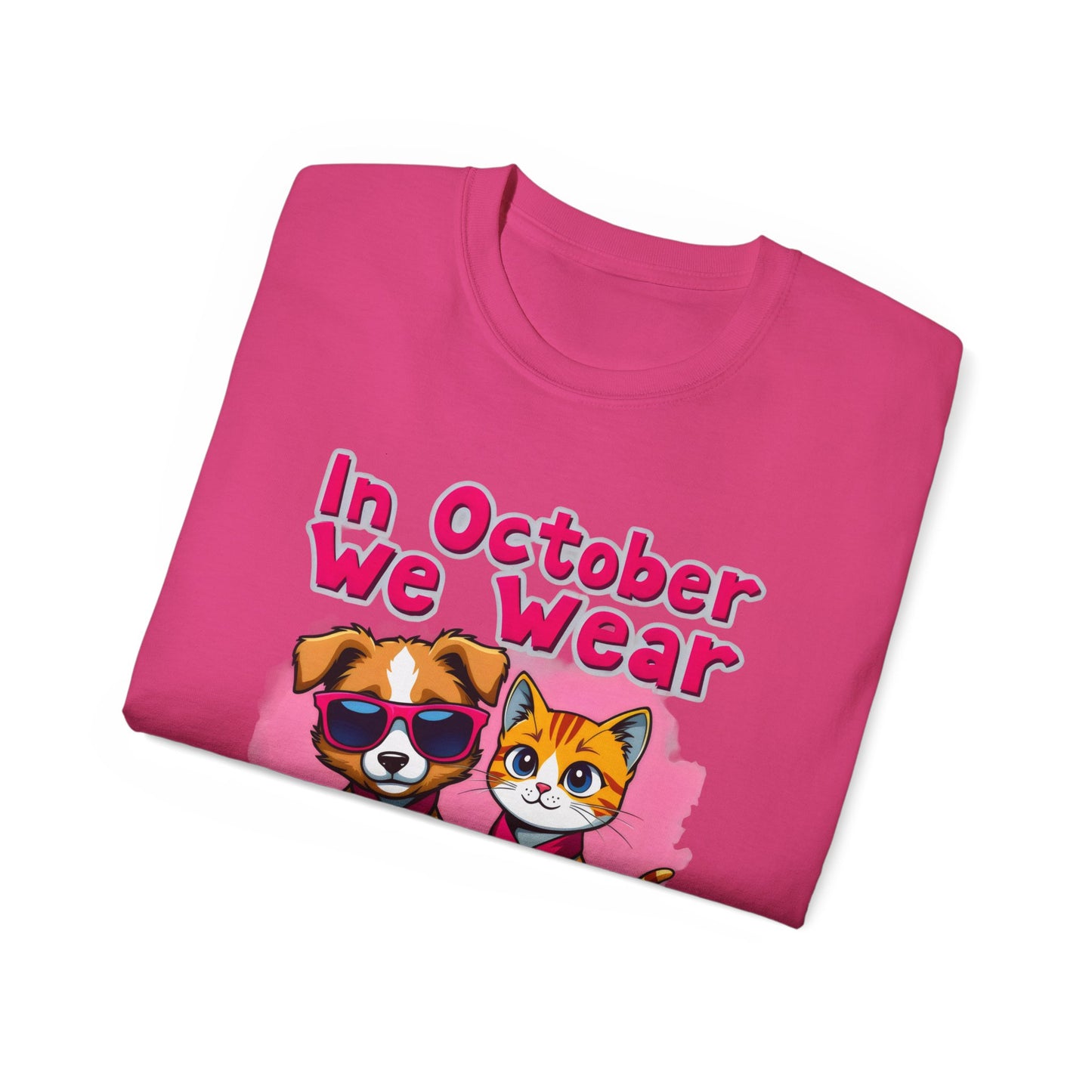 Cute Pet Cartoon In October We Wear Pink Unisex Organic T-Shirt