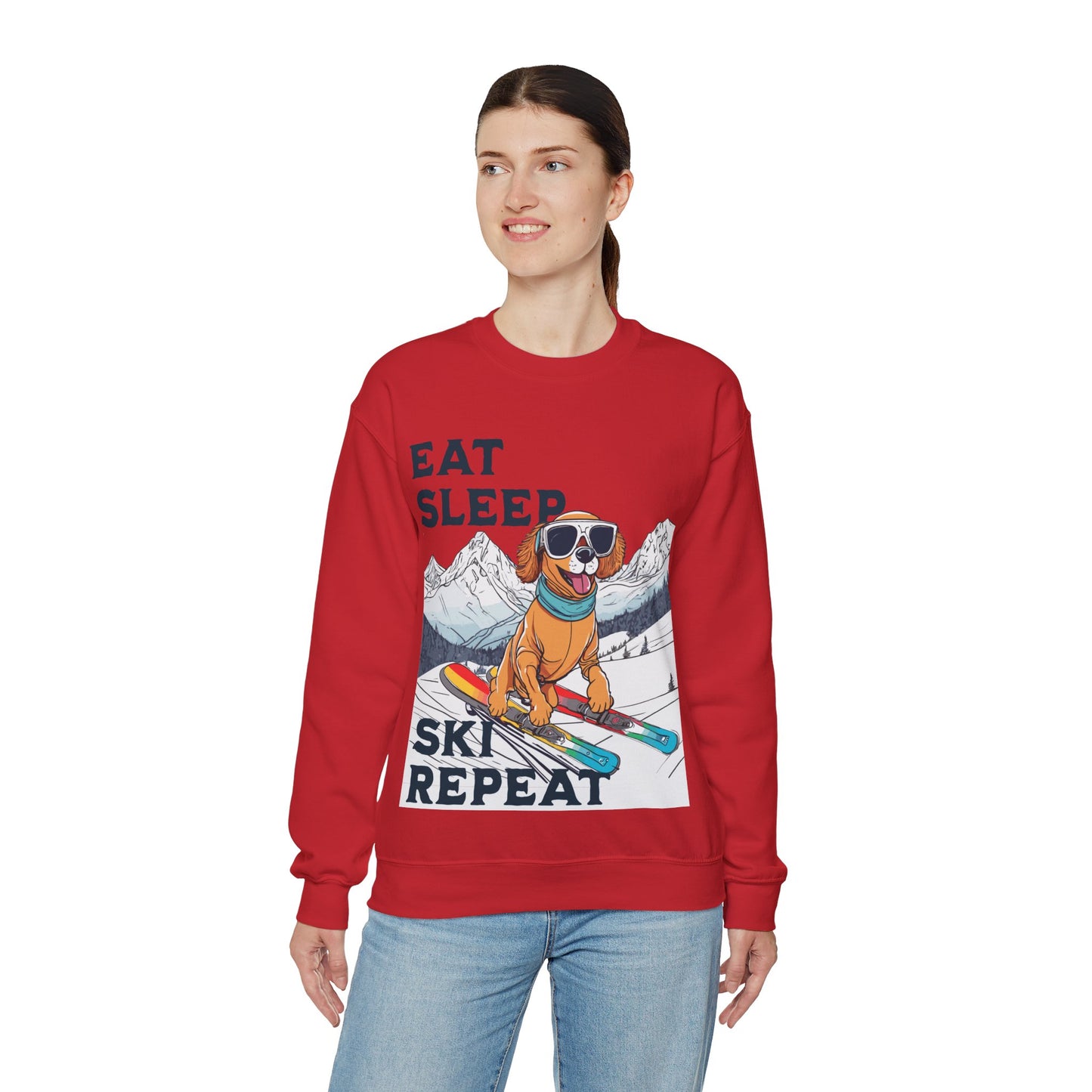 Cute Dog Cartoon Ski Lover Meme Crewneck Sweatshirt