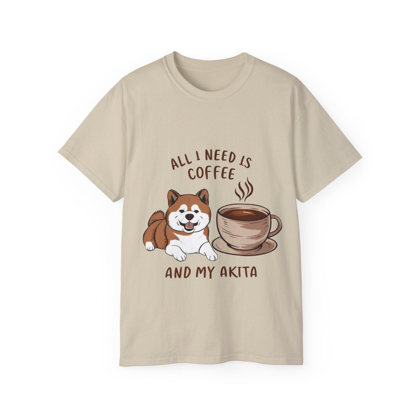 Cute Funny Cartoon All I Need is Coffee and My Akita Unisex Organic T-Shirt