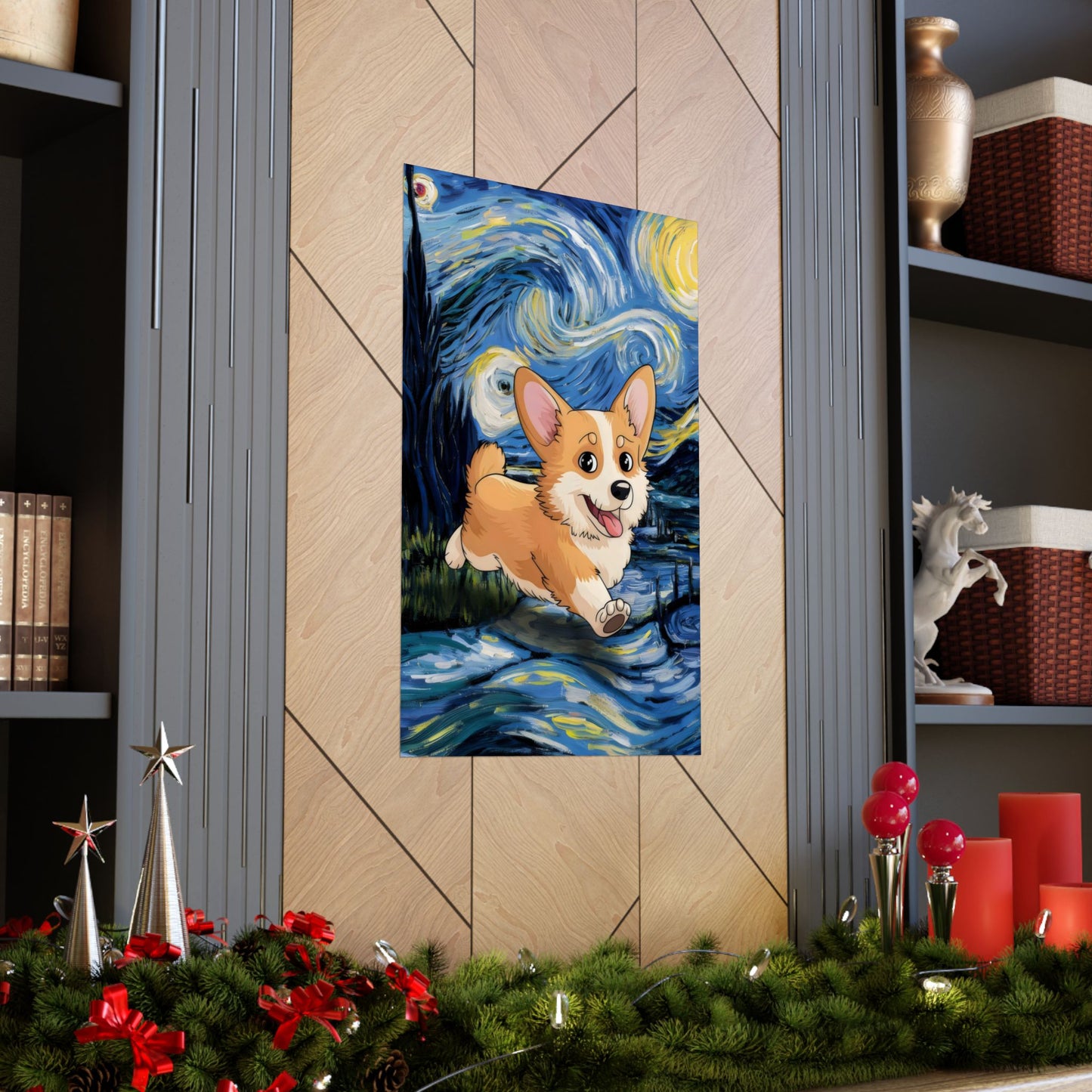 Cute Corgi Van Gogh Starry Night Matte Vertical Posters