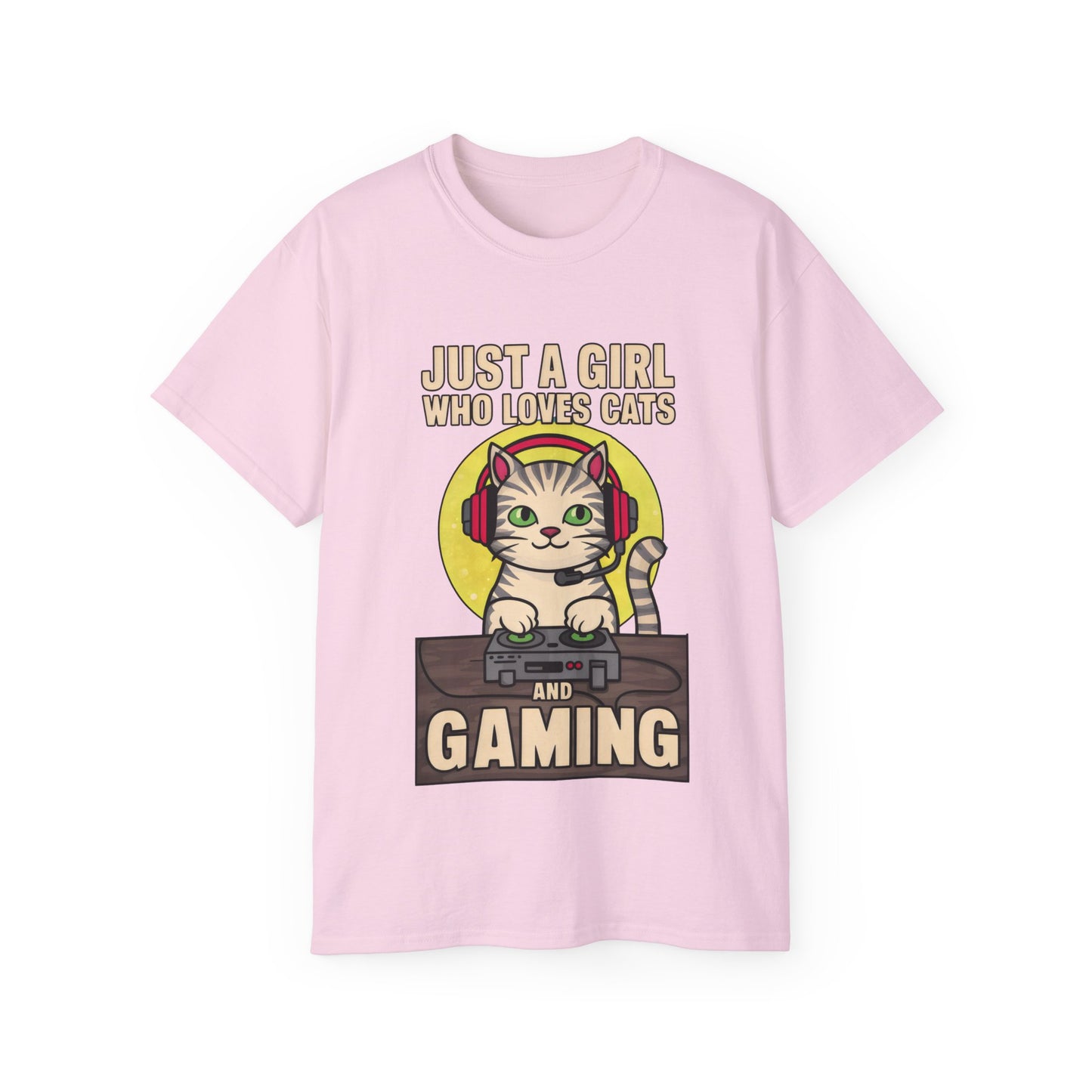 Cute Cartoon Just a Girl Who Loves Cats and Gaming Meme Organic T-Shirt