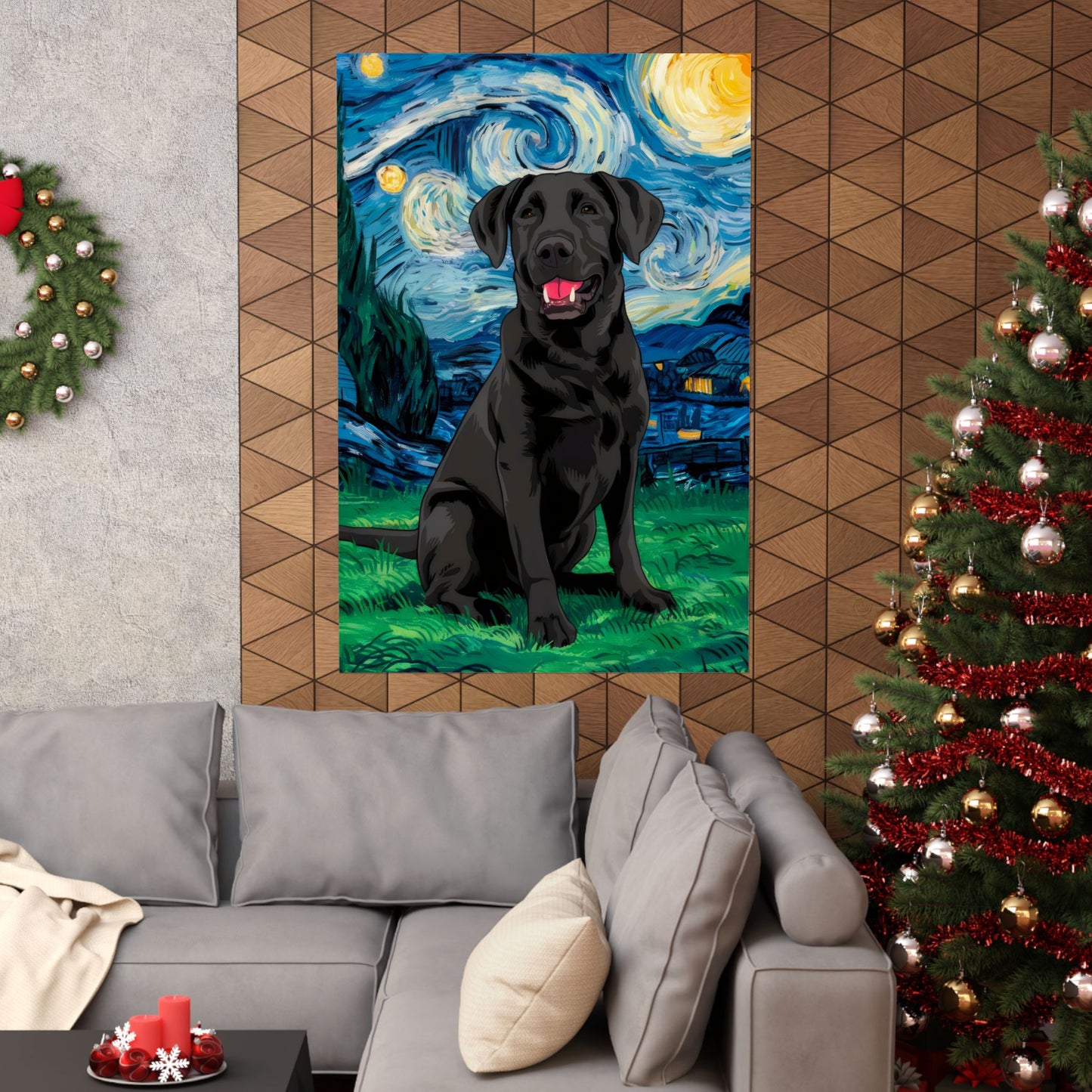 Cute Labrador Van Gogh Starry Night Matte Vertical Posters