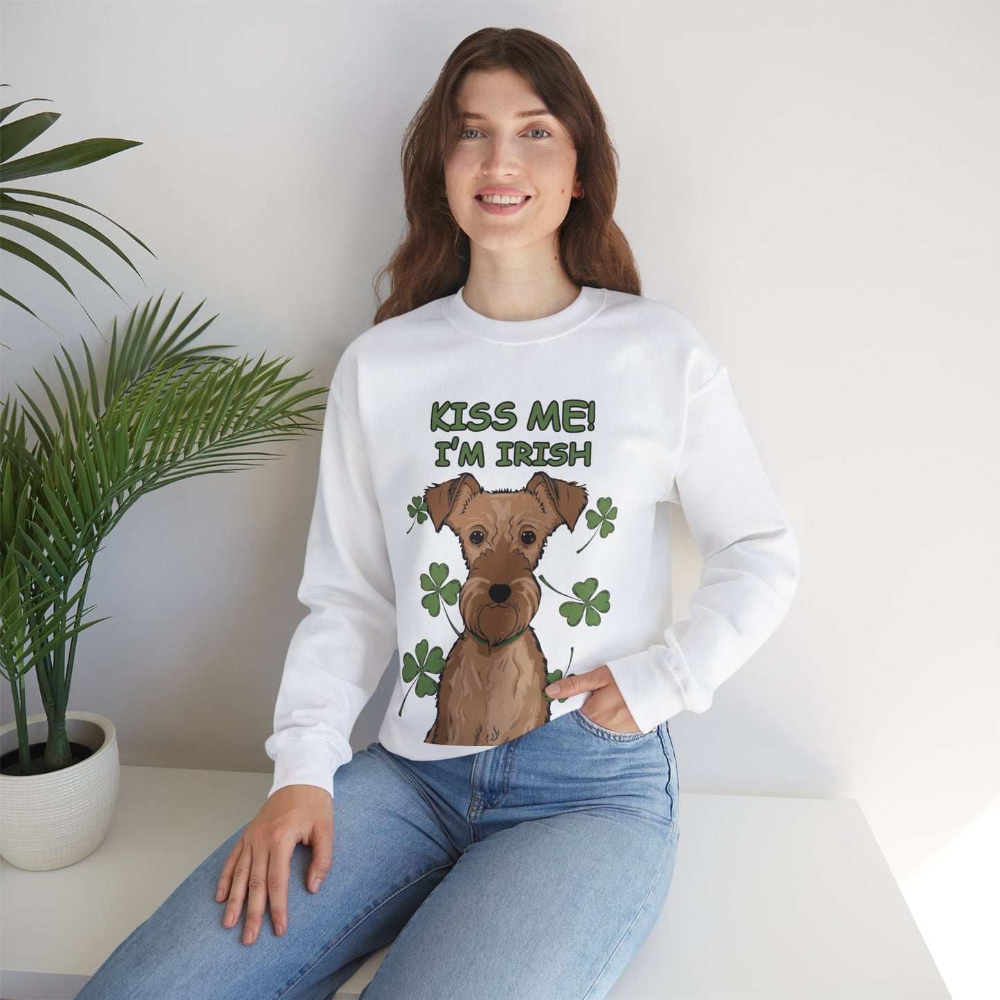 Cute Dog Cartoon St Patrick's Day Irish Terrier Crewneck Sweatshirt