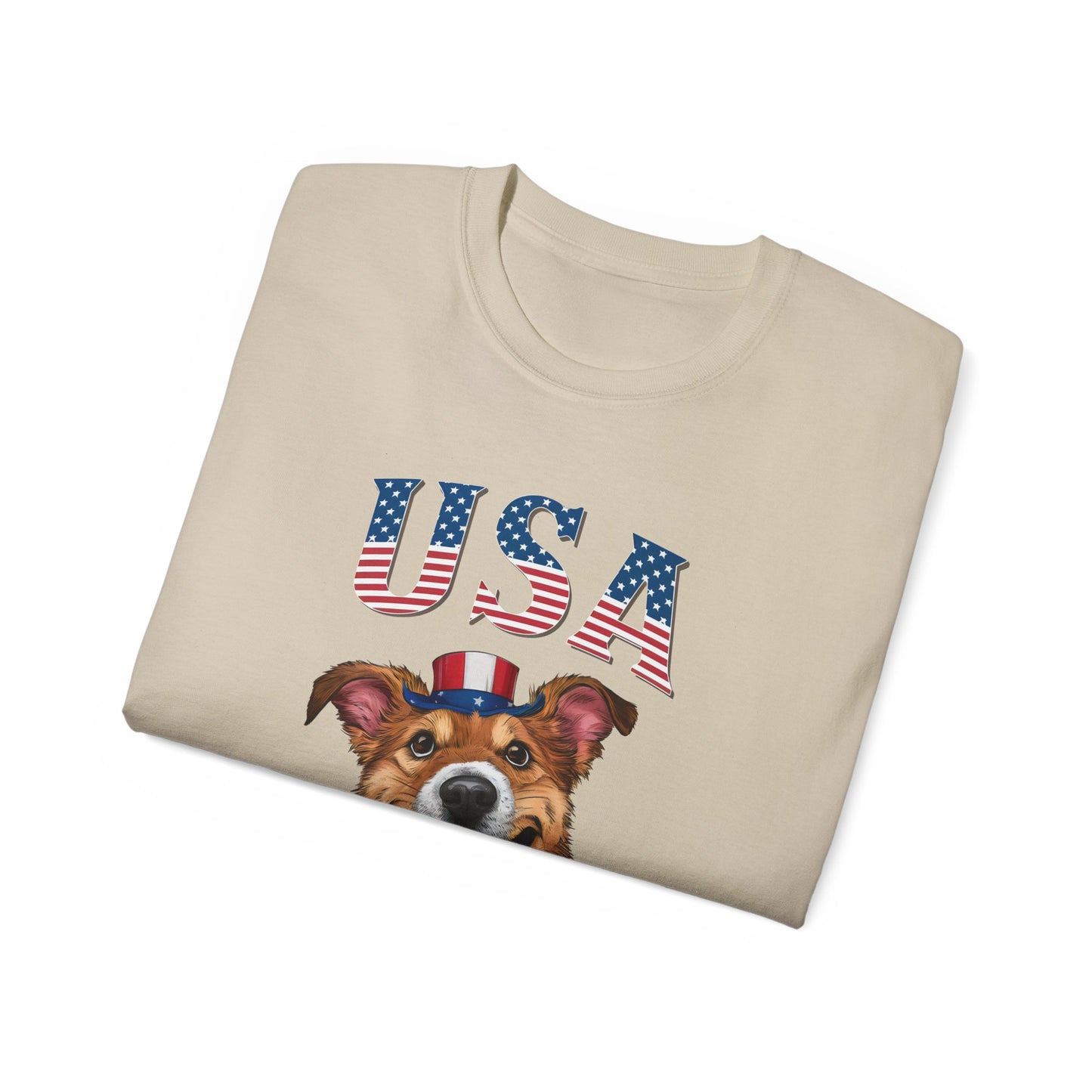 Cute Dog Cartoon US Independence Day Unisex Organic T-Shirt