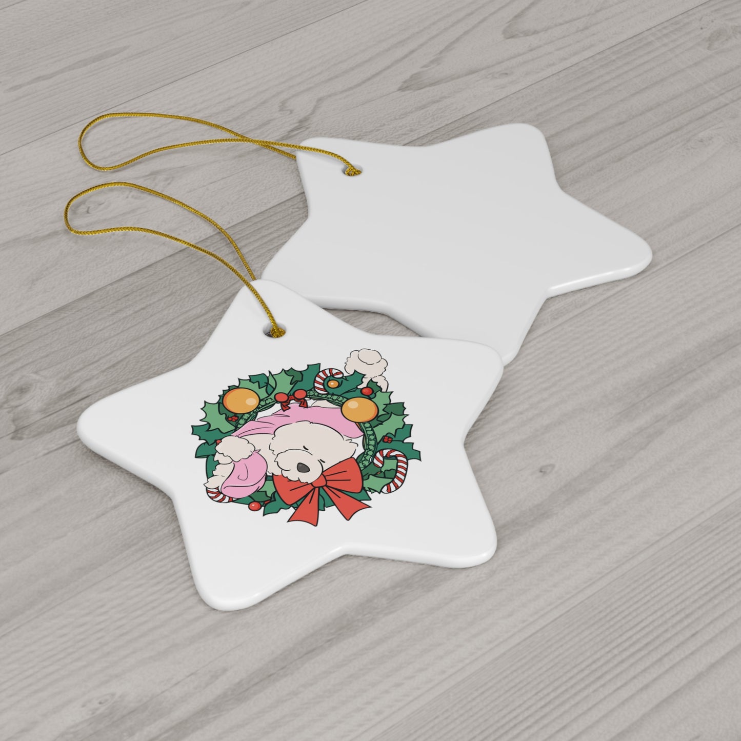 Cheeky Bichon Christmas Ceramic Ornament, 4 Shapes