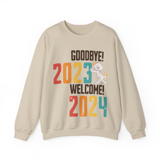 Cheeky Bichon Cute Funny Goodbye 2023 Welcome 2024 Unisex Crewneck Sweatshirt