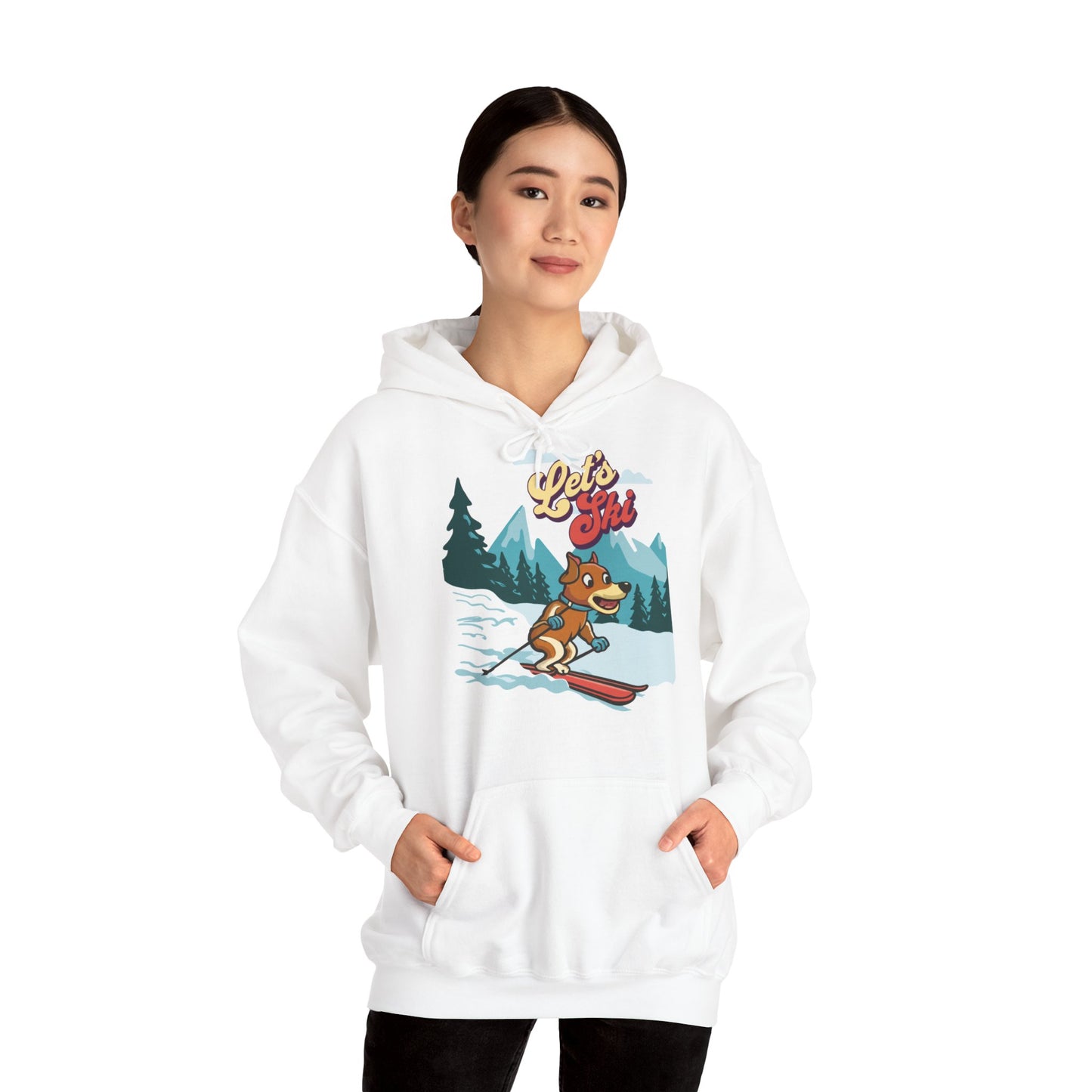 Cute Funny Dog Cartoon Let's Ski Unisex Hooded Sweatshirt