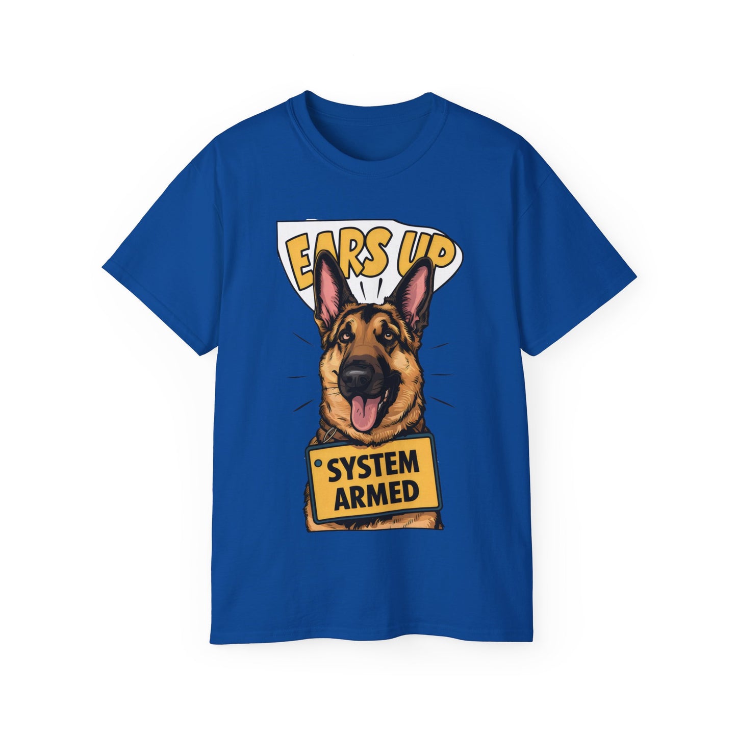 Cute Dog Cartoon Ears Up System Armed Meme Unisex Organic T-Shirt