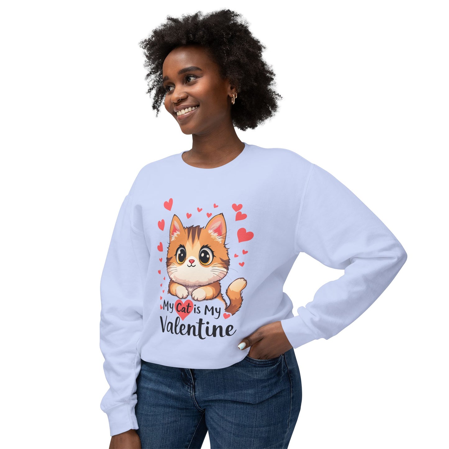 Cartoon Cat Valentine Crewneck Sweatshirt