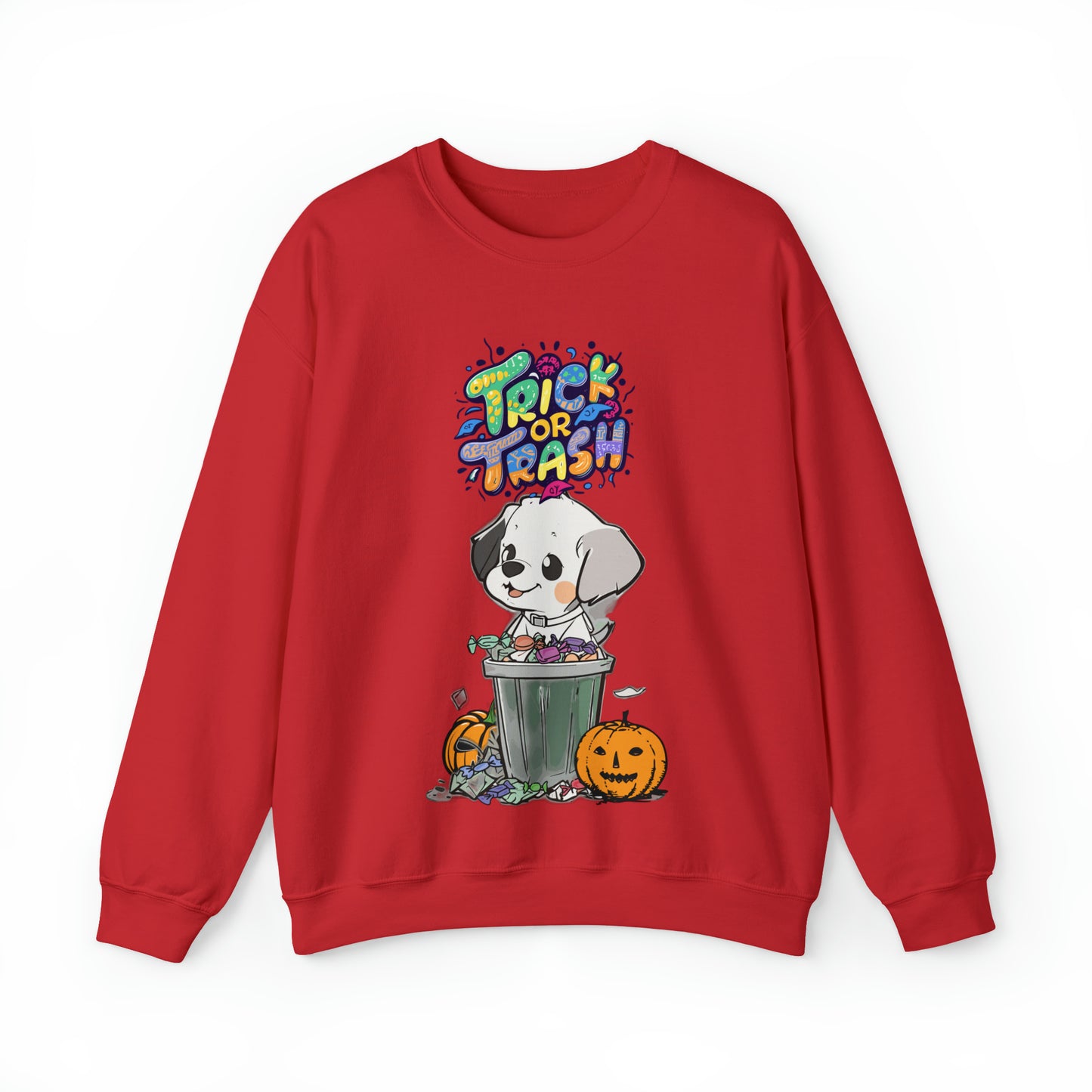 Cute Funny Trick or Trash Dog Unisex Crewneck Sweatshirt