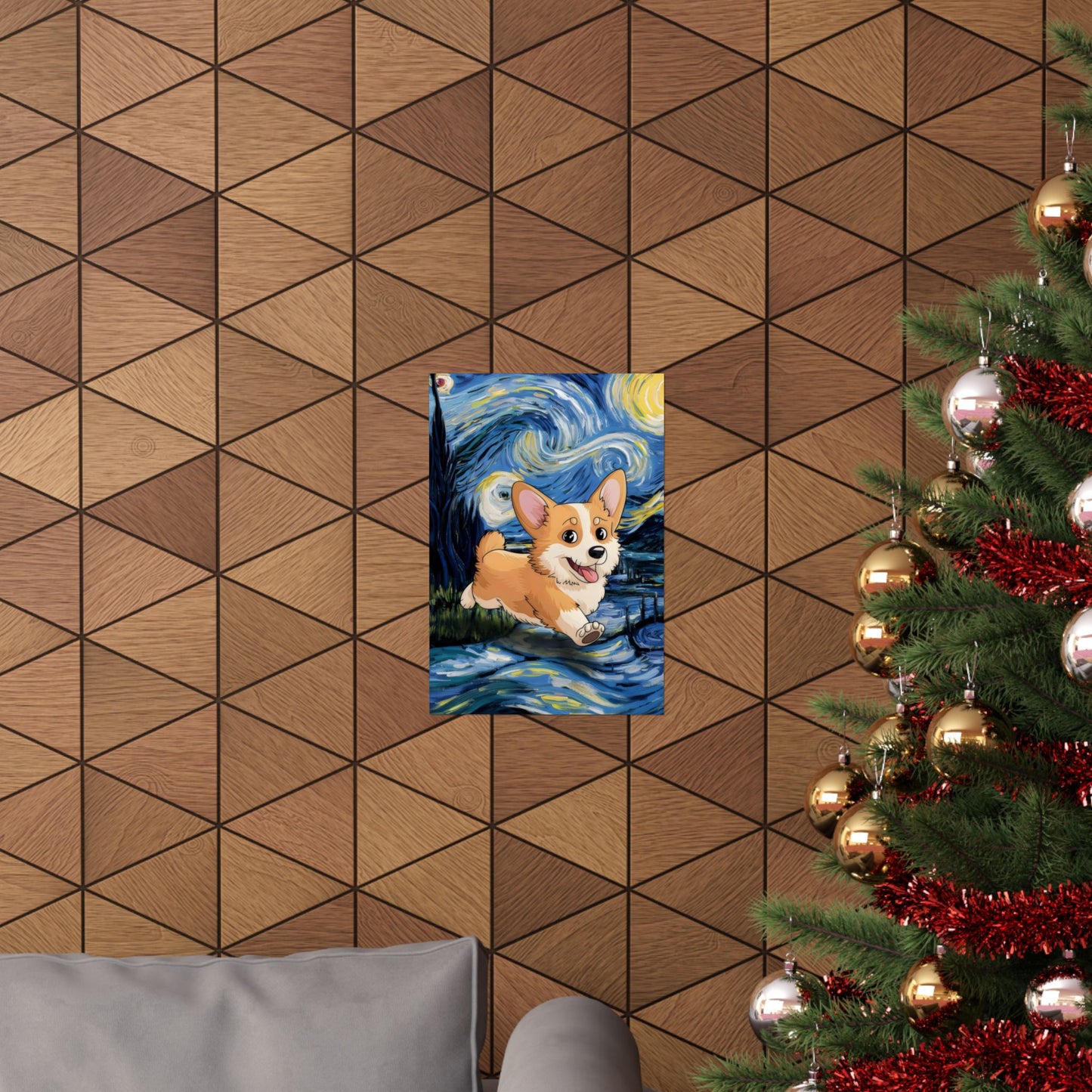 Cute Corgi Van Gogh Starry Night Matte Vertical Posters