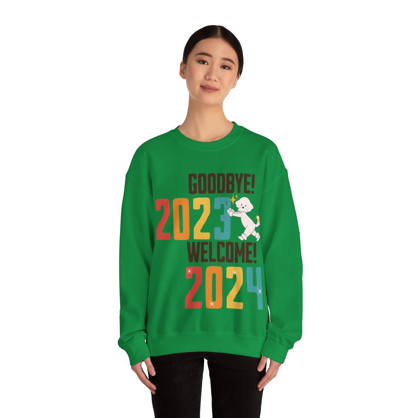 Cheeky Bichon Cute Funny Goodbye 2023 Welcome 2024 Unisex Crewneck Sweatshirt