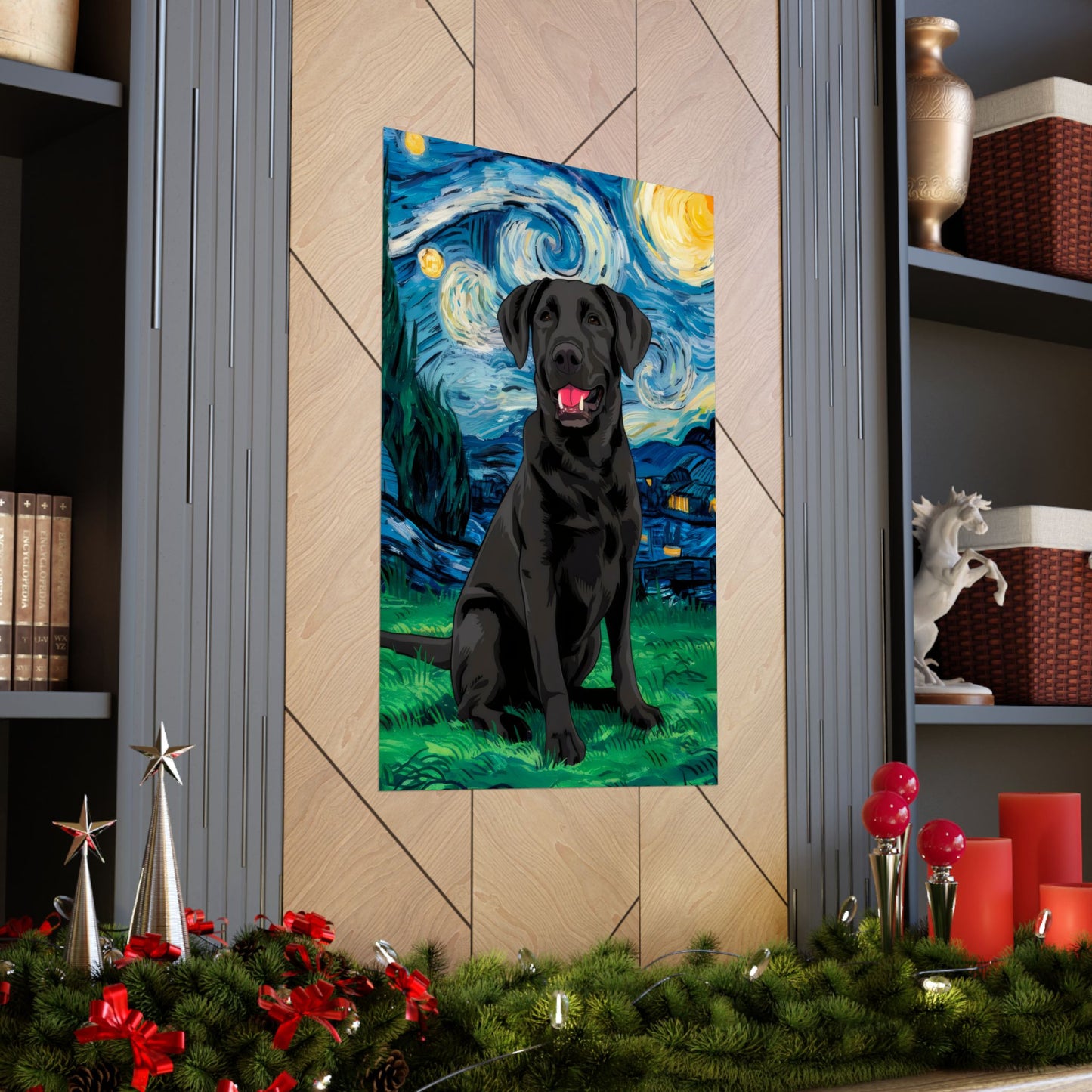 Cute Labrador Van Gogh Starry Night Matte Vertical Posters