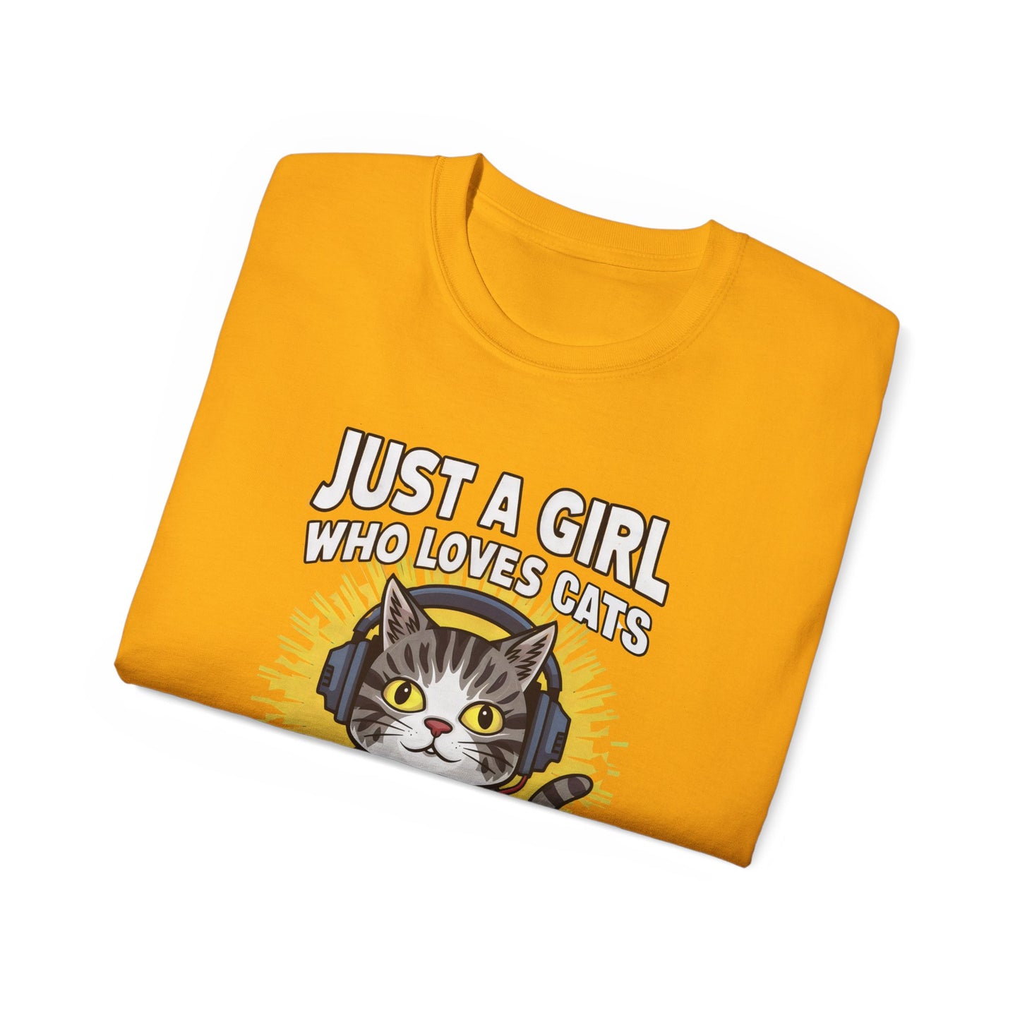 Cute Cartoon Just a Girl Who Loves Cats and Gaming Organic T-Shirt