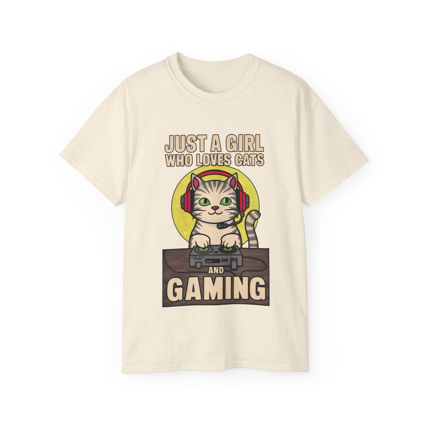 Cute Cartoon Just a Girl Who Loves Cats and Gaming Meme Organic T-Shirt