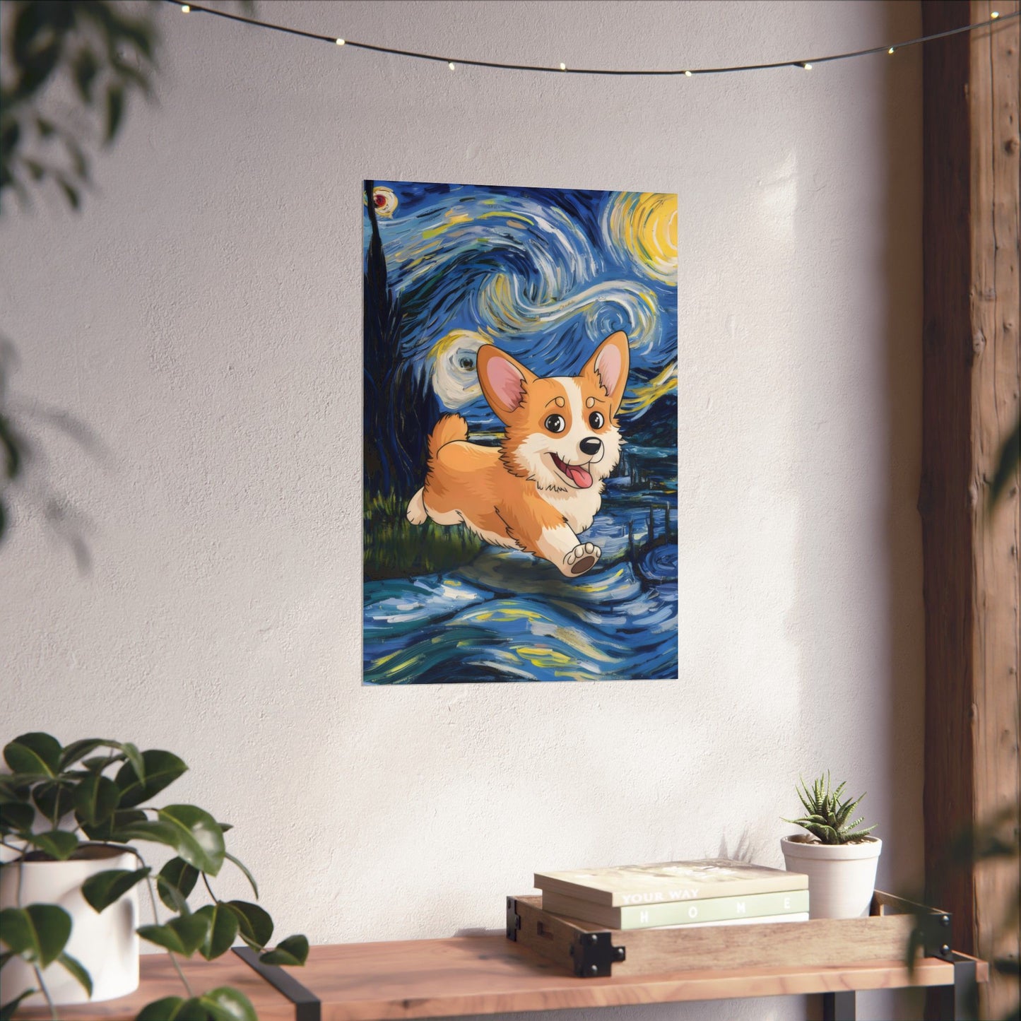 Cute Corgi Van Gogh Starry Night Matte Vertical Posters