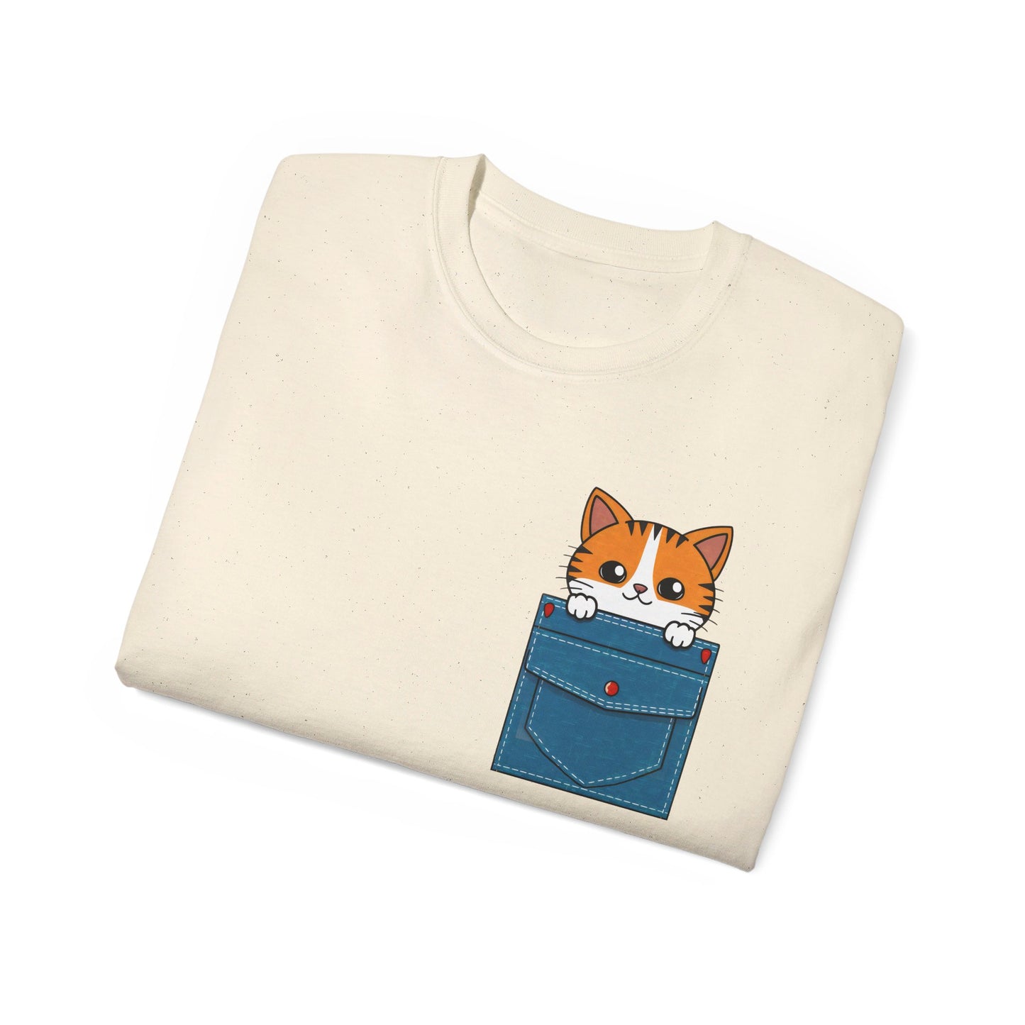 Cute Cartoon Cat in Pocket Unisex Organic T-Shirt